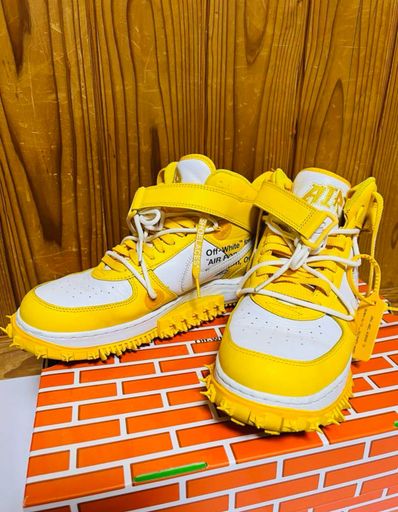 Off-White × Nike Air Force 1 Mid SP LTHR "White and Varsity Maize"