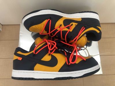 Off-White × Nike Dunk Low LTHR "University Gold/Midnight Navy/White"