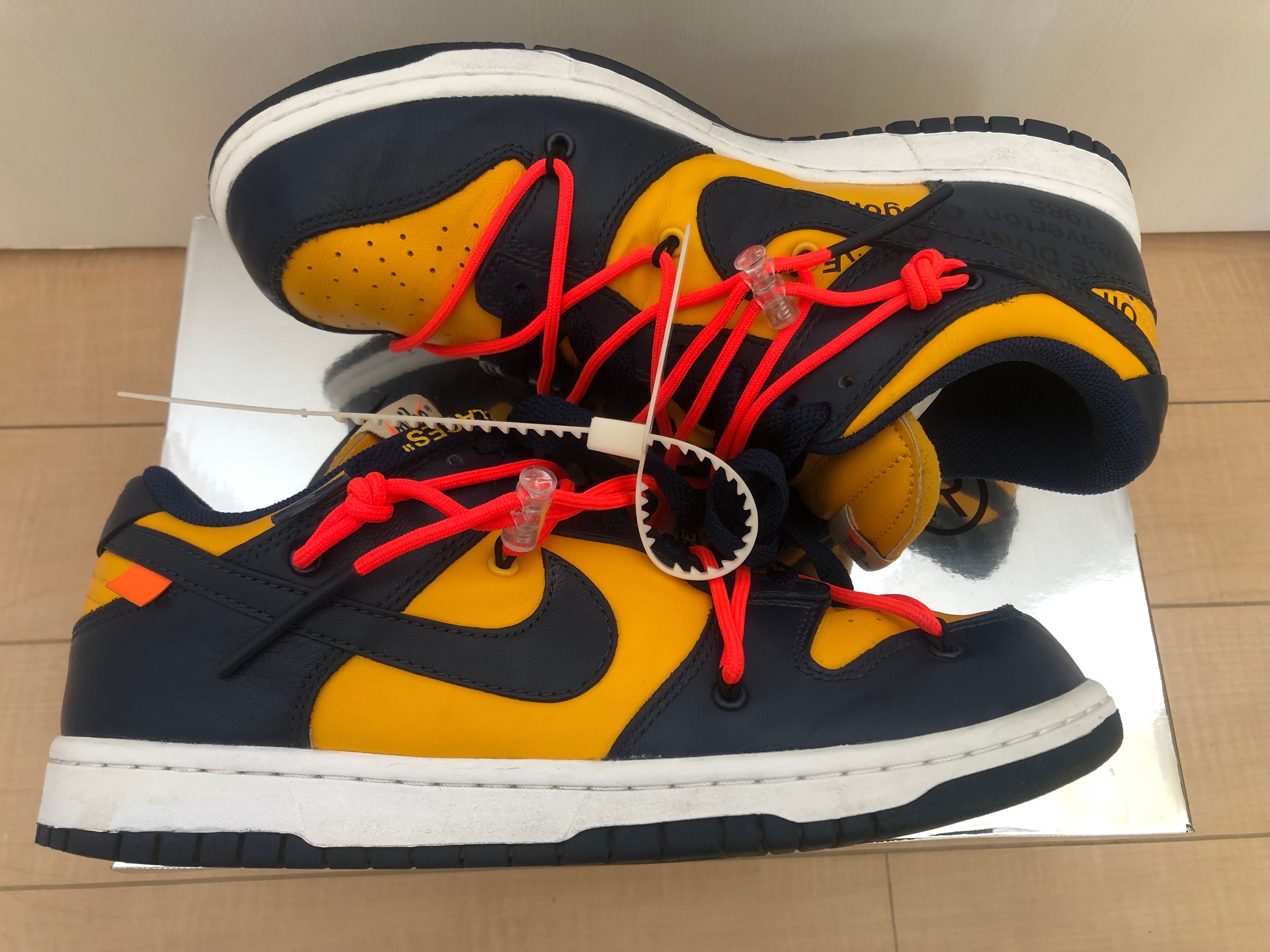 Off-White × Nike Dunk Low LTHR "University Gold/Midnight Navy/White"