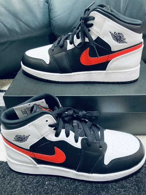 NIKE AIR JORDAN 1 MID GS "BLACK/CHILE RED/WHITE"