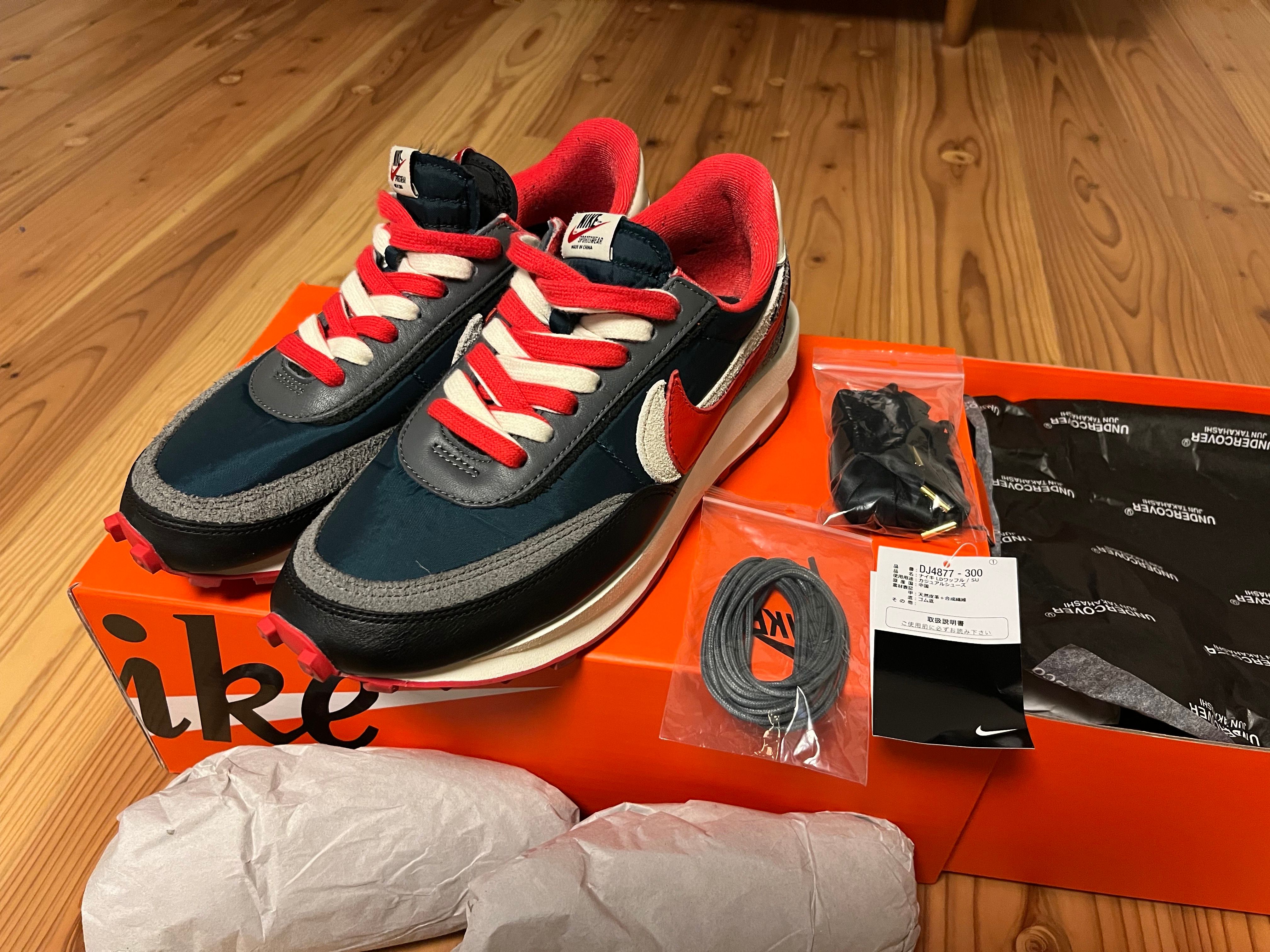 UNDERCOVER × sacai × Nike LD Waffle "Midnight Spruce/Pale Ivory-Dark Grey-University Red"