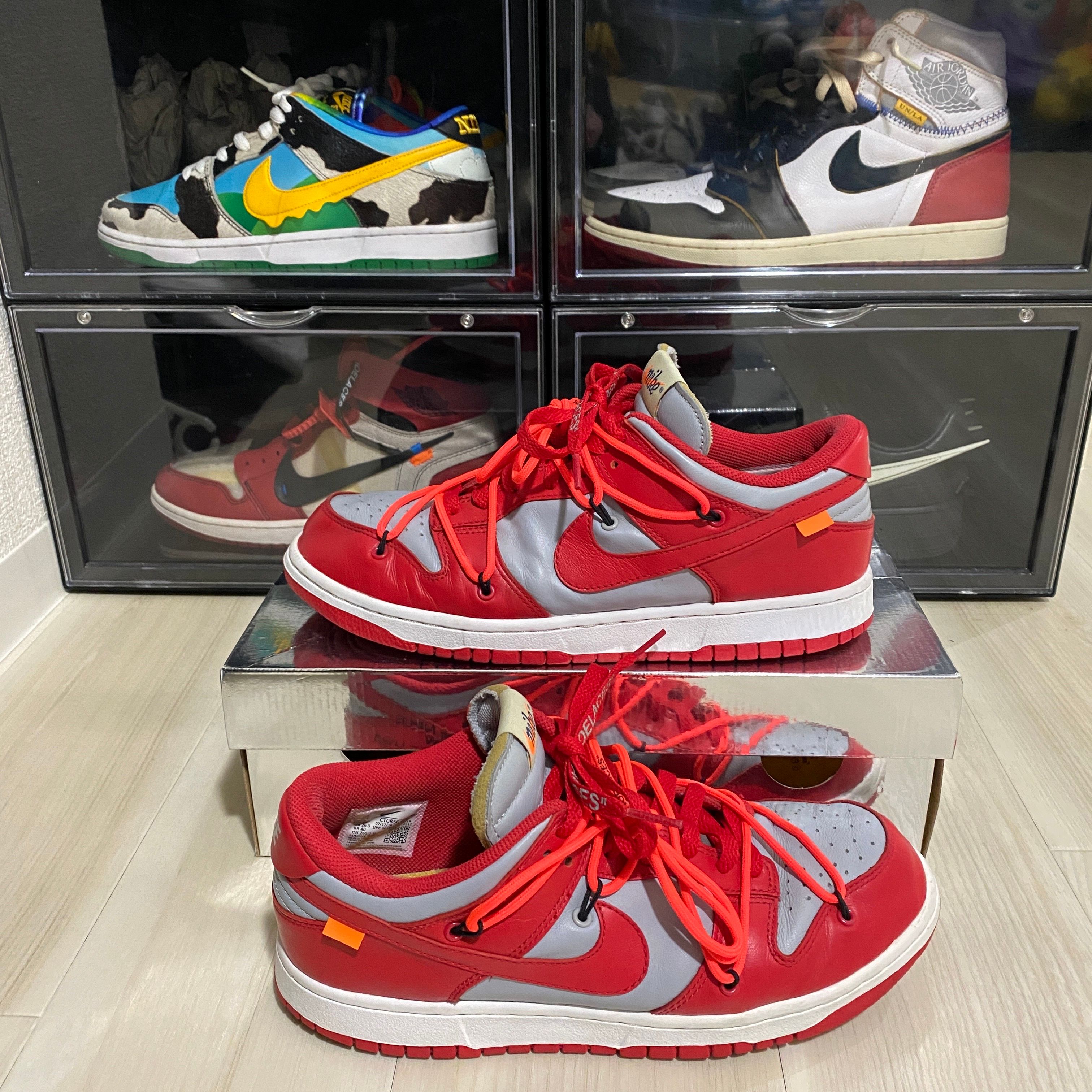 Off-White × Nike Dunk Low "University Red/Wolf Grey"