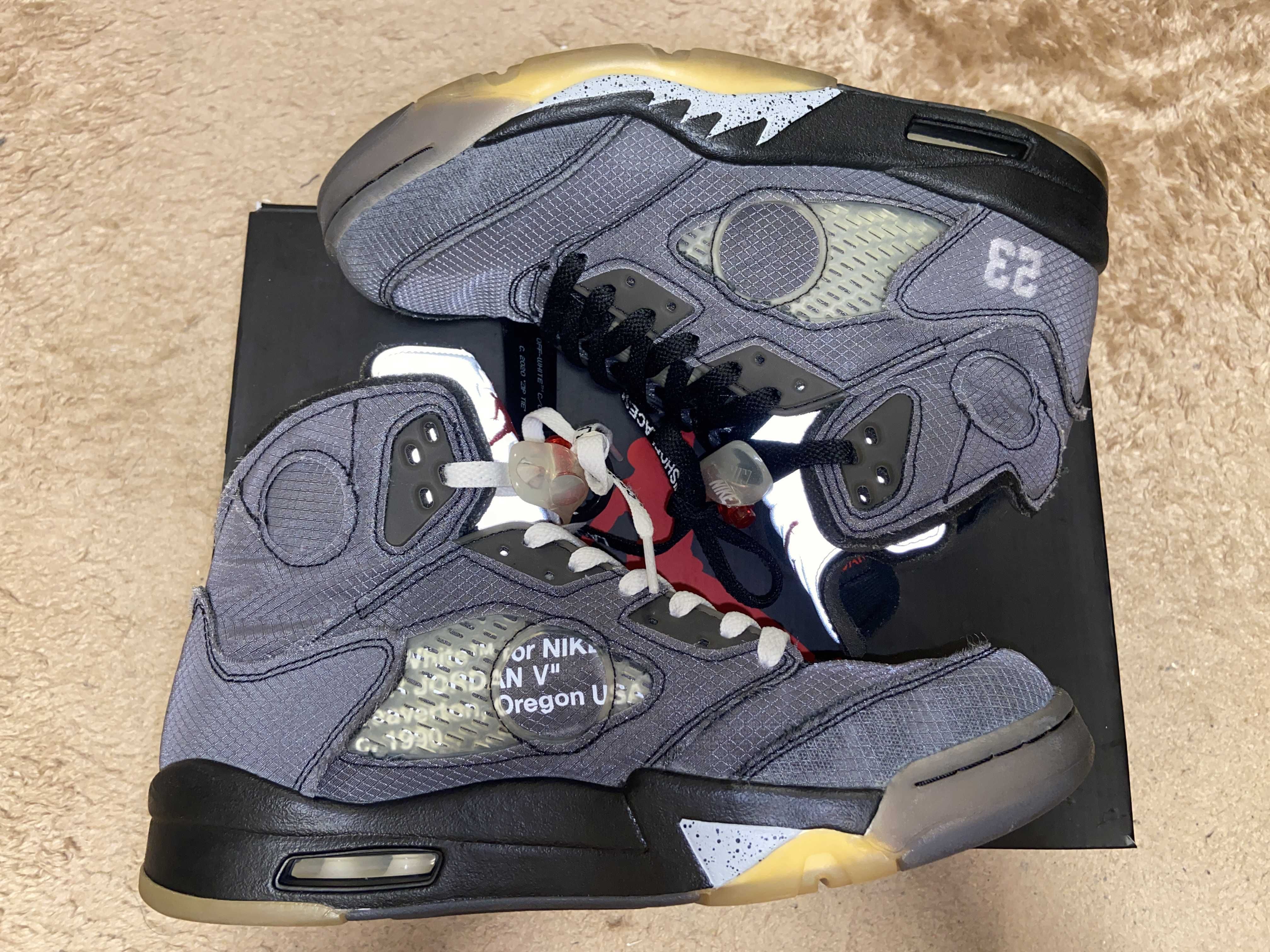 Off-White × Nike Air Jordan 5 "Black/Muslin/Fire Red"