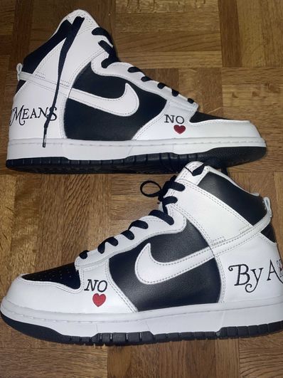 Supreme × Nike SB Dunk High By Any Means "White Black"