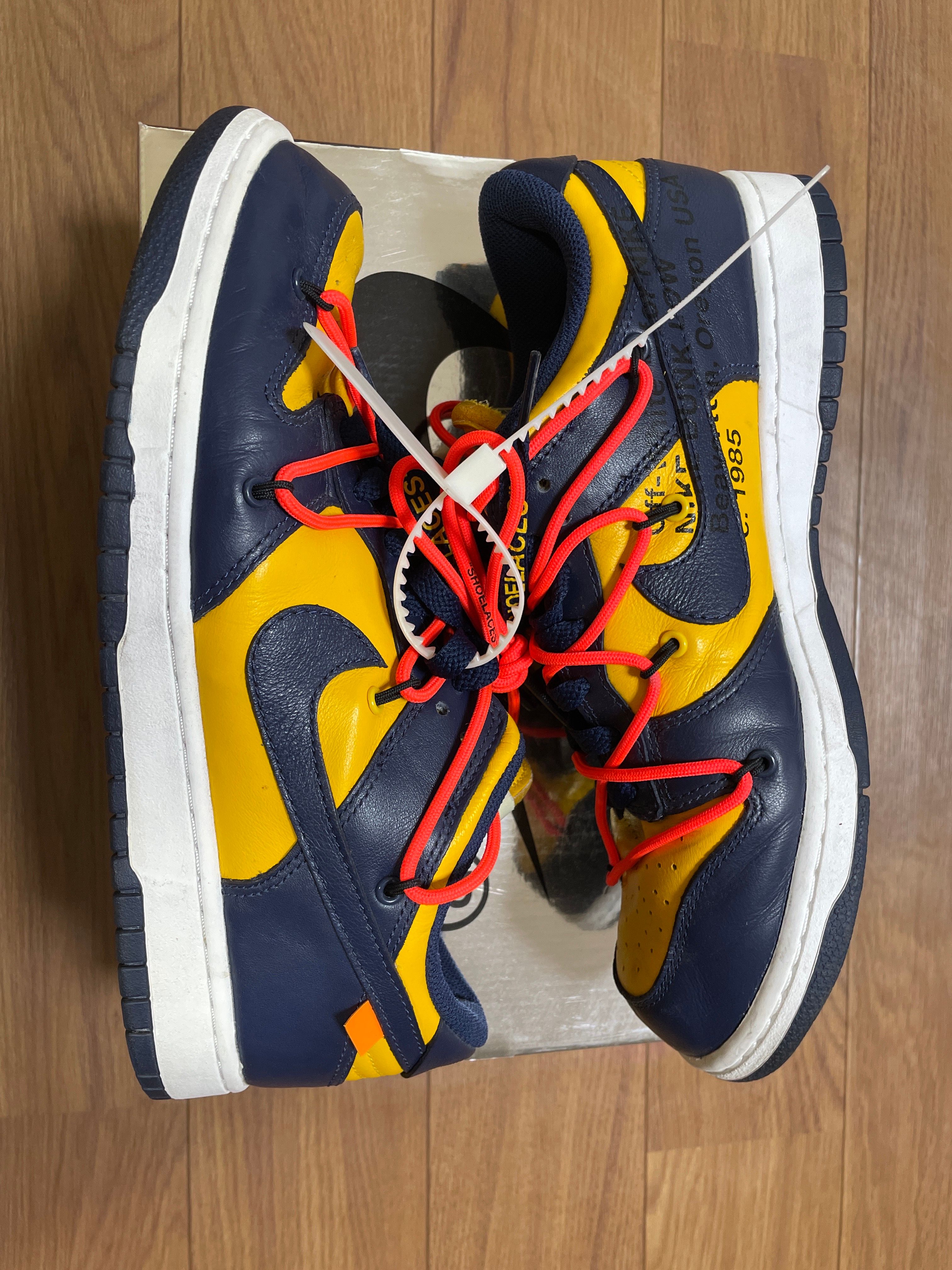Off-White × Nike Dunk Low  LTHR "University Gold/Midnight Navy/White"
