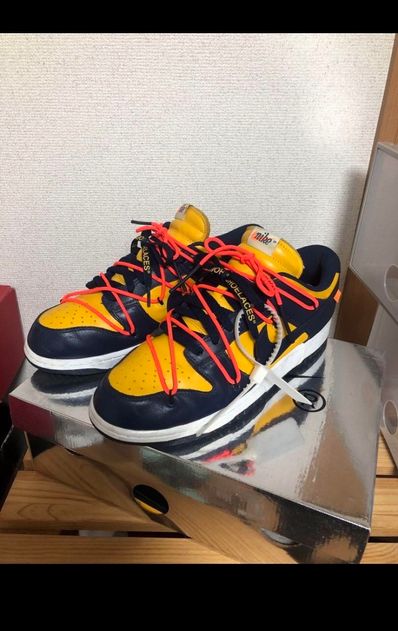 Off-White × Nike Dunk Low LTHR "University Gold/Midnight Navy/White"