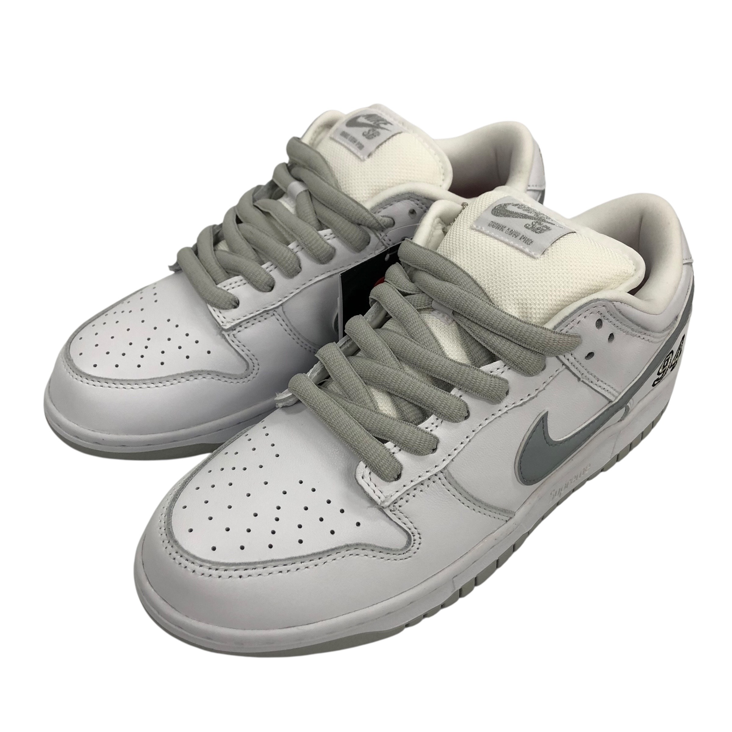 Supreme × Nike SB Dunk Low "White/Metallic Silver" (25FW Week2)