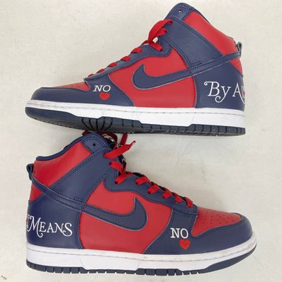 Supreme × Nike SB Dunk High By Any Means "Red/Navy-White"