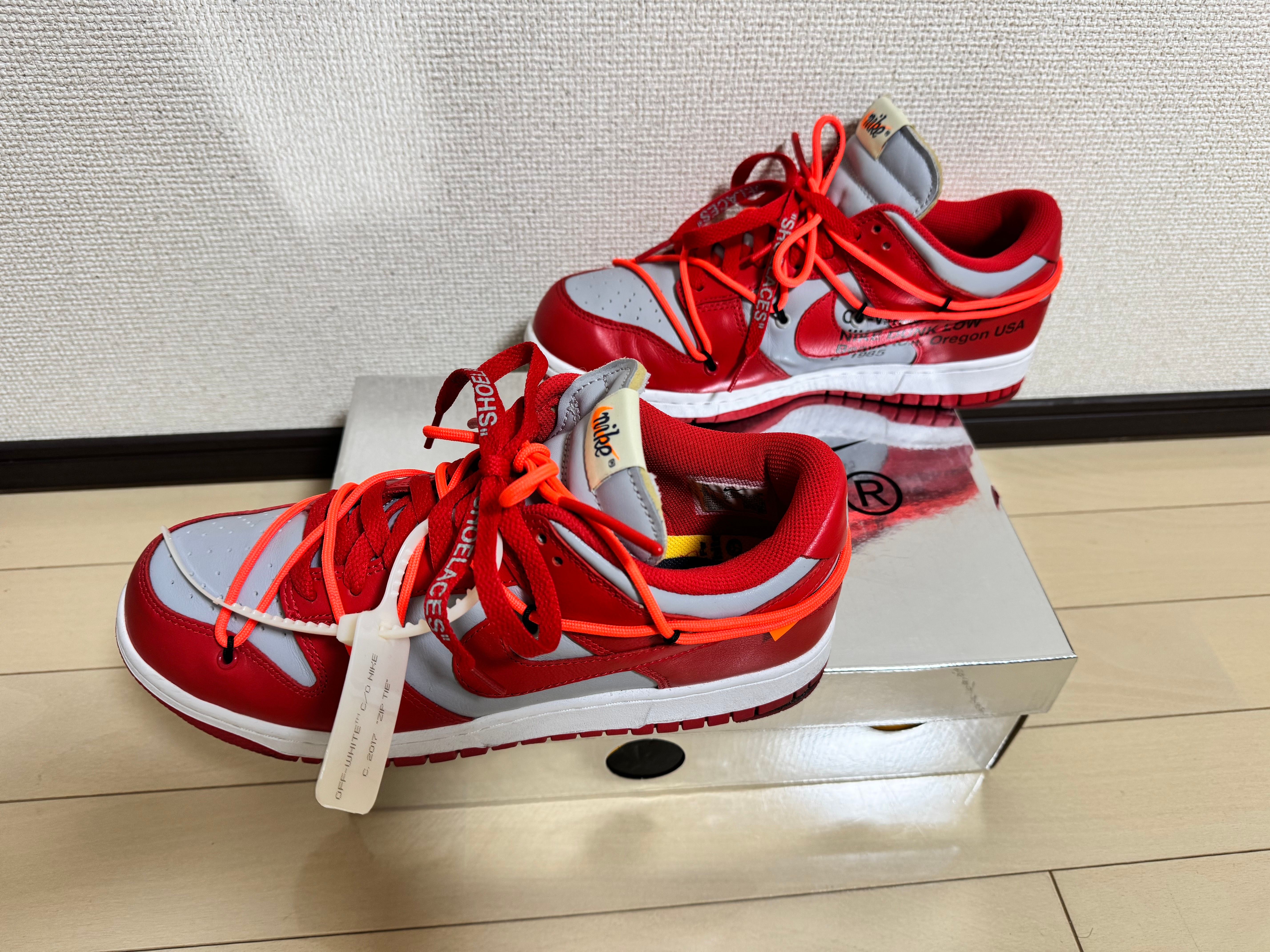 Off-White × Nike Dunk Low "University Red/Wolf Grey"