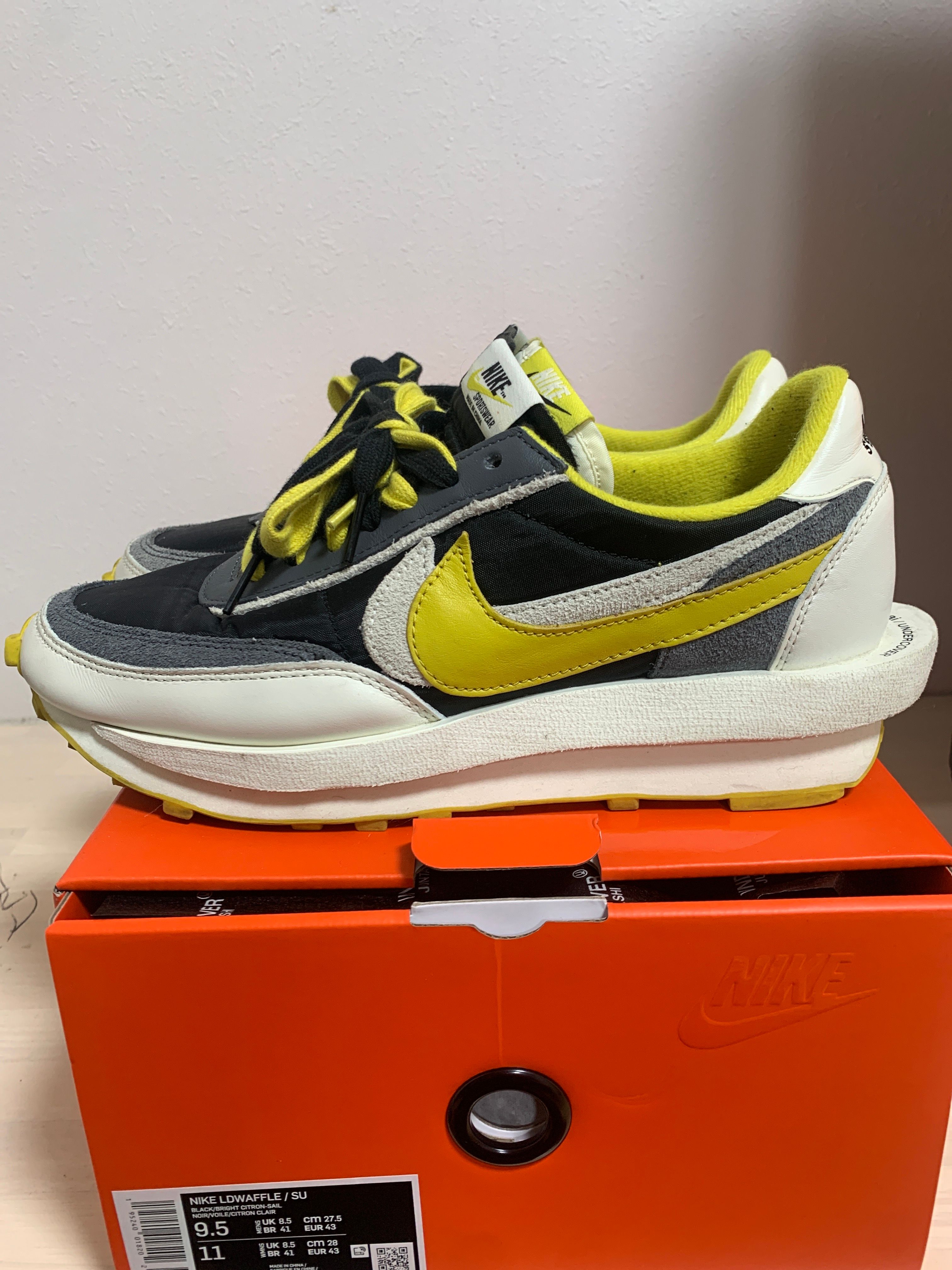 UNDERCOVER × sacai × Nike LD Waffle "Black/Sail-Dark Grey-Bright Citron"