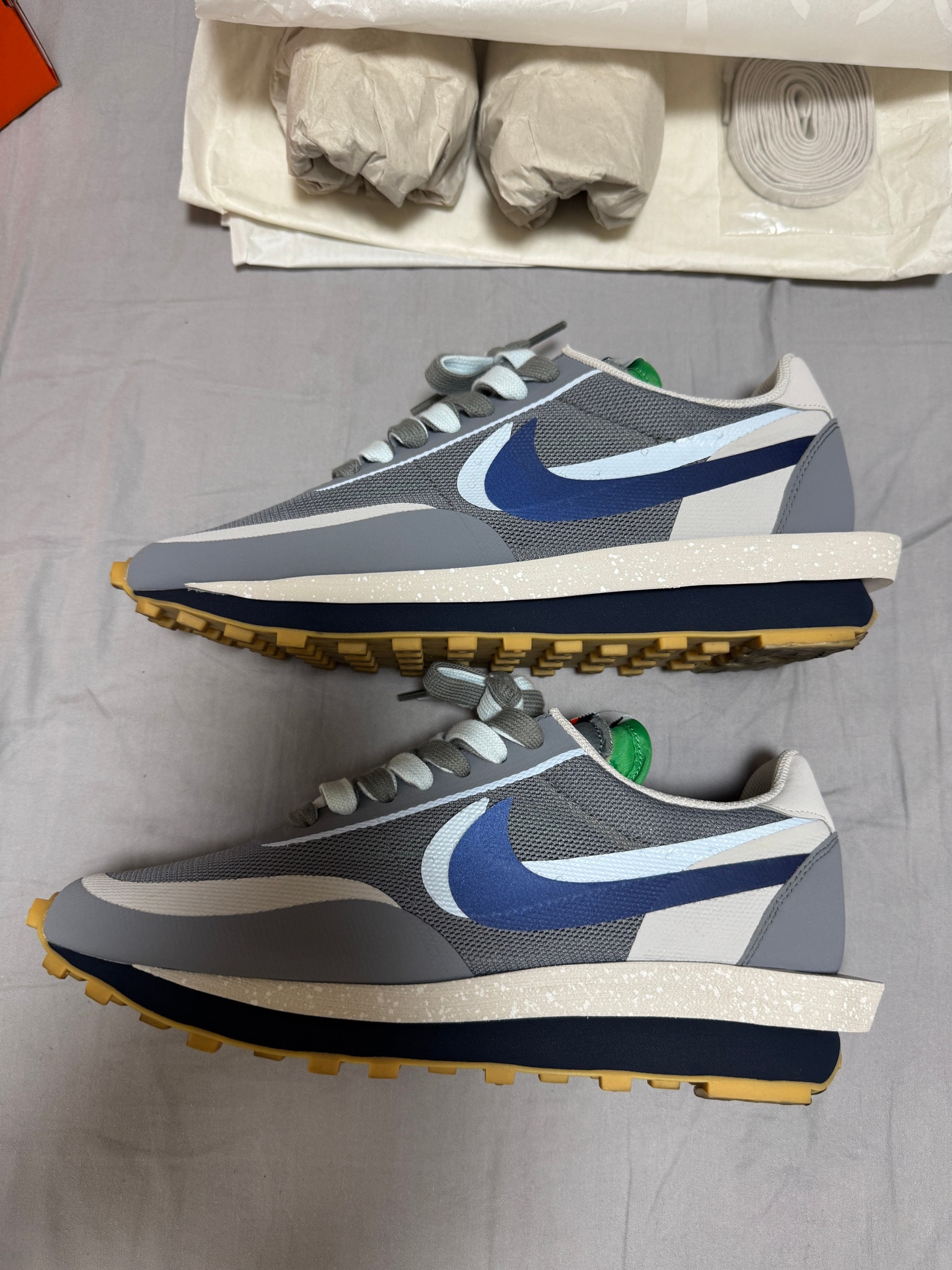 CLOT × Sacai × Nike LD Waffle "Grey Obsidian/Cool Grey"