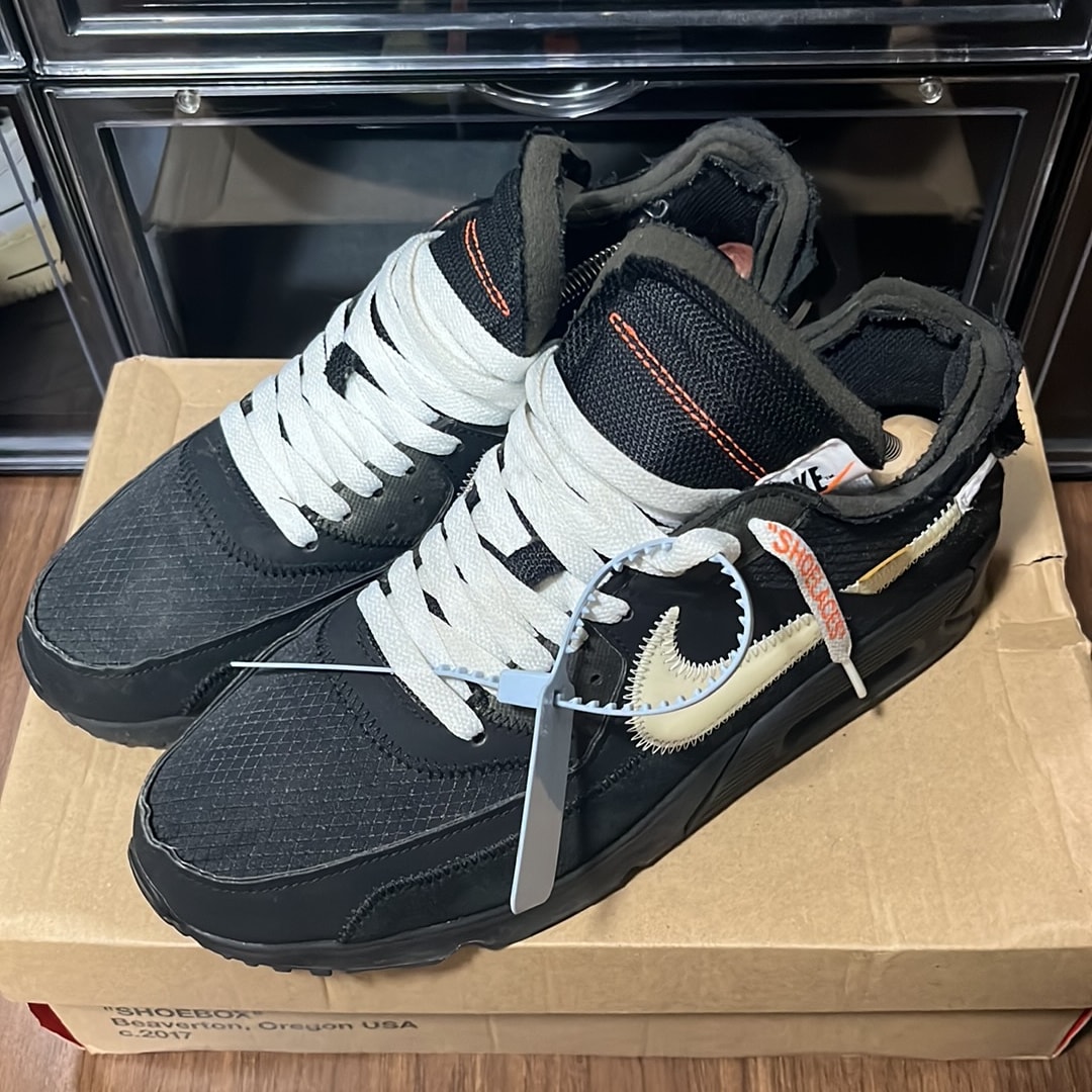 Off-White × Nike Air Max 90 "Black/Black-Cone-White"