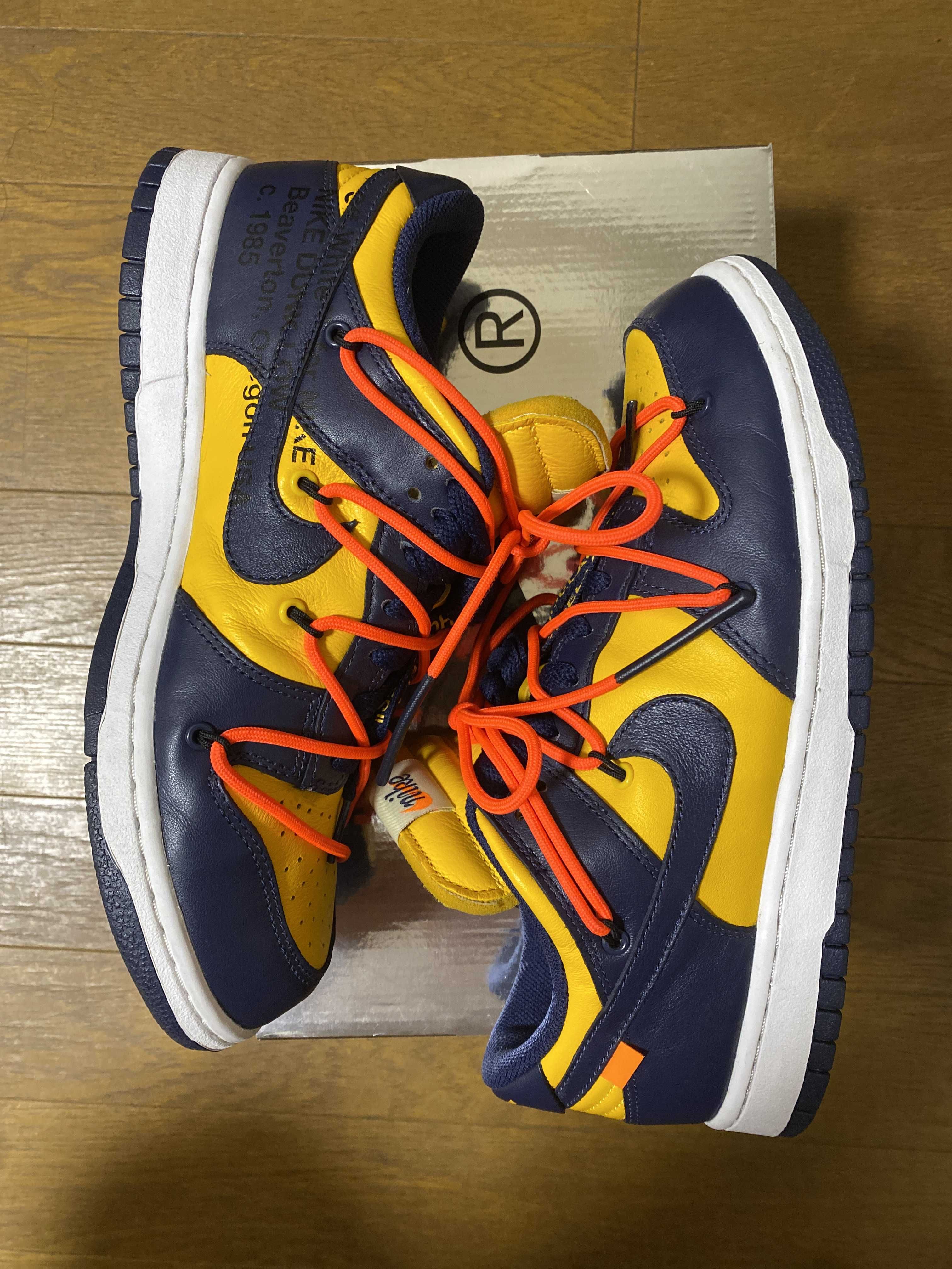 Off-White × Nike Dunk Low LTHR "University Gold/Midnight Navy/White"