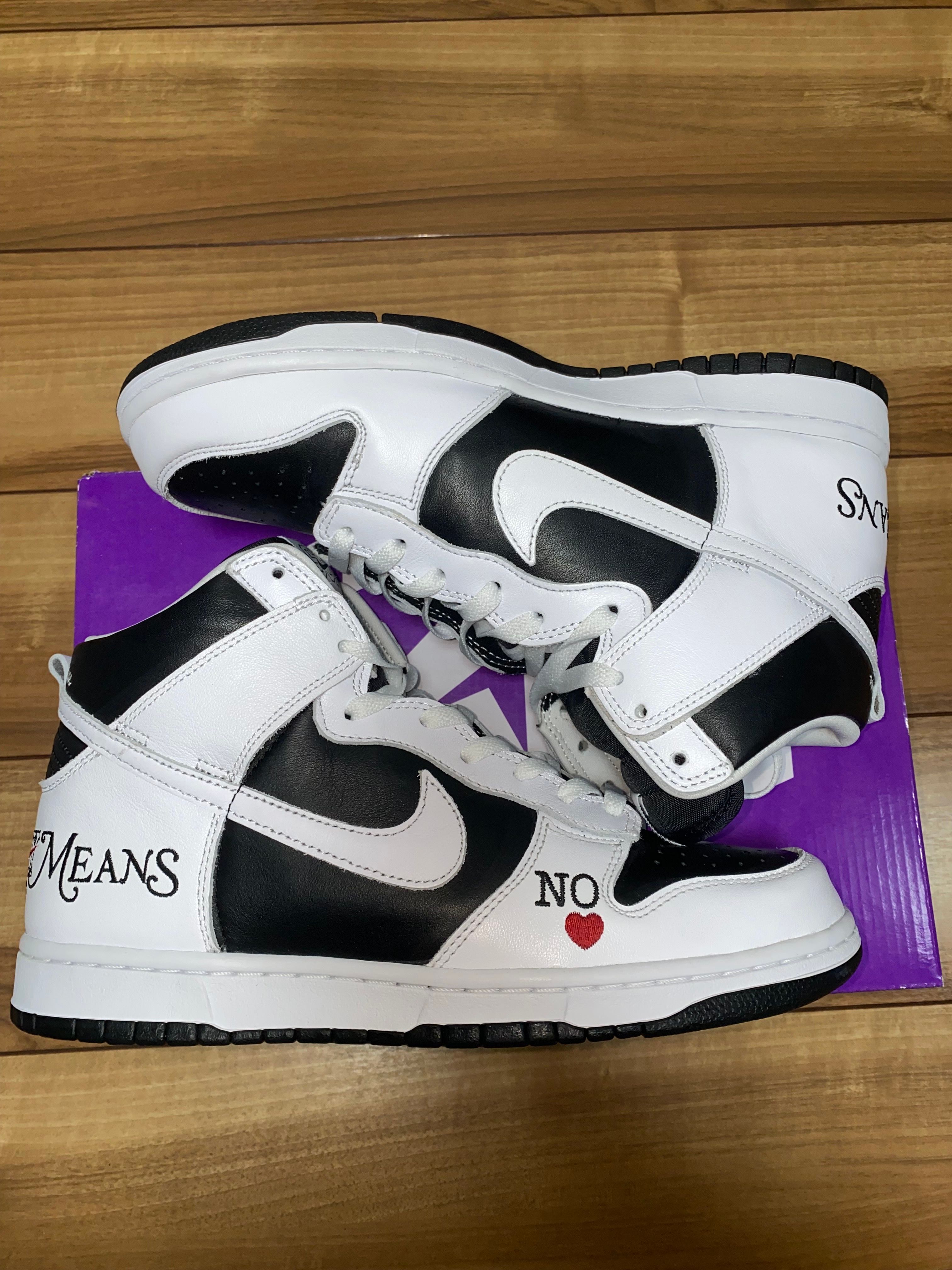 Supreme × Nike SB Dunk High By Any Means "White Black"