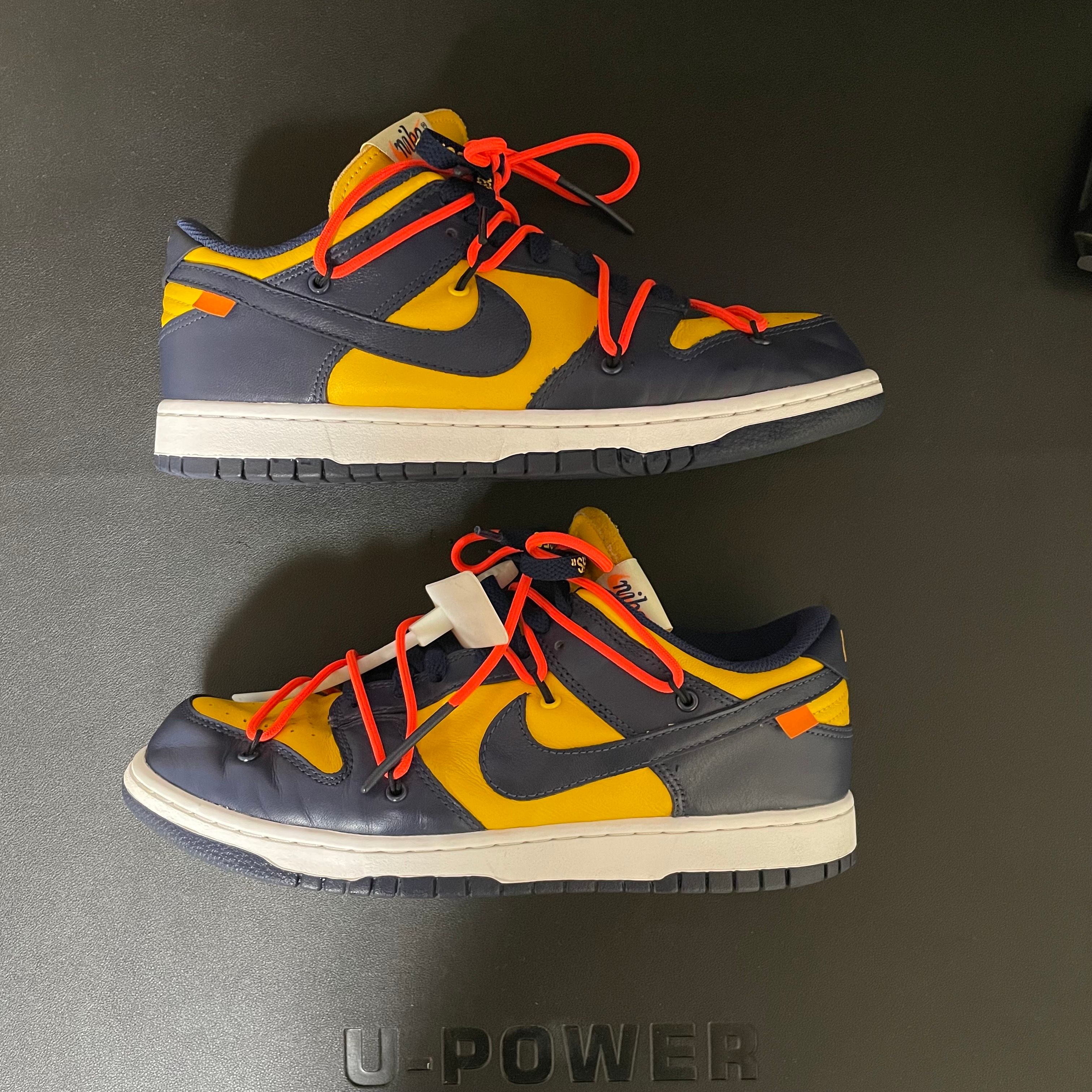 Off-White × Nike Dunk Low  LTHR "University Gold/Midnight Navy/White"