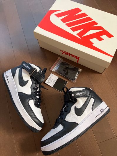 Stussy × Nike Air Force 1 Mid "Black and Light Bone"