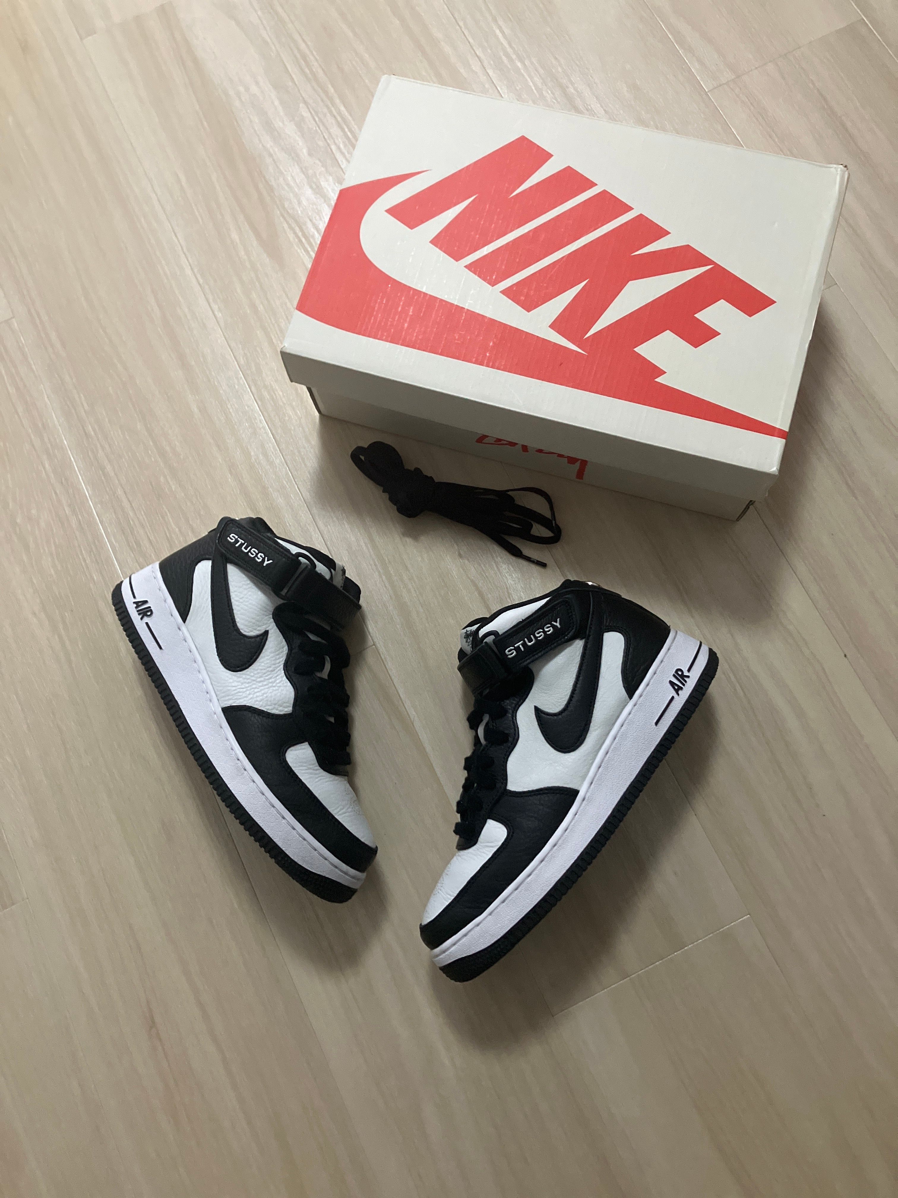 Stussy × Nike Air Force 1 Mid "Black and Light Bone"