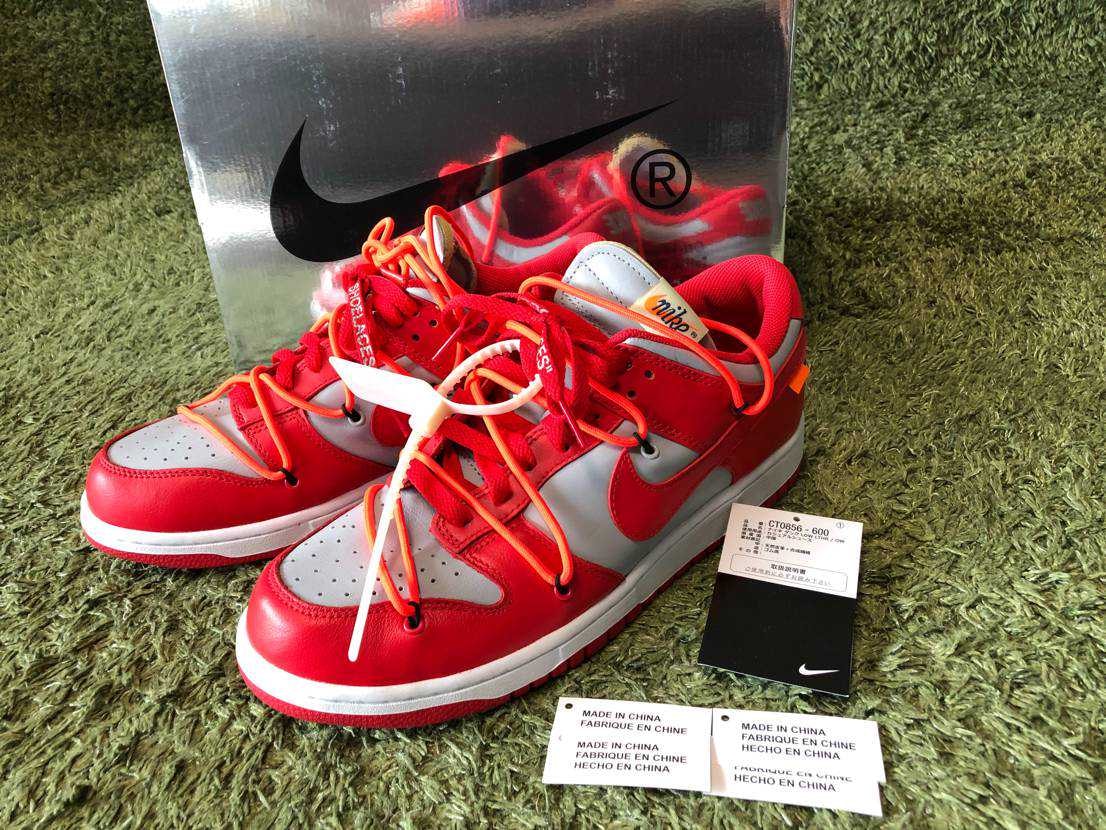 Off-White × Nike Dunk Low "University Red/Wolf Grey"