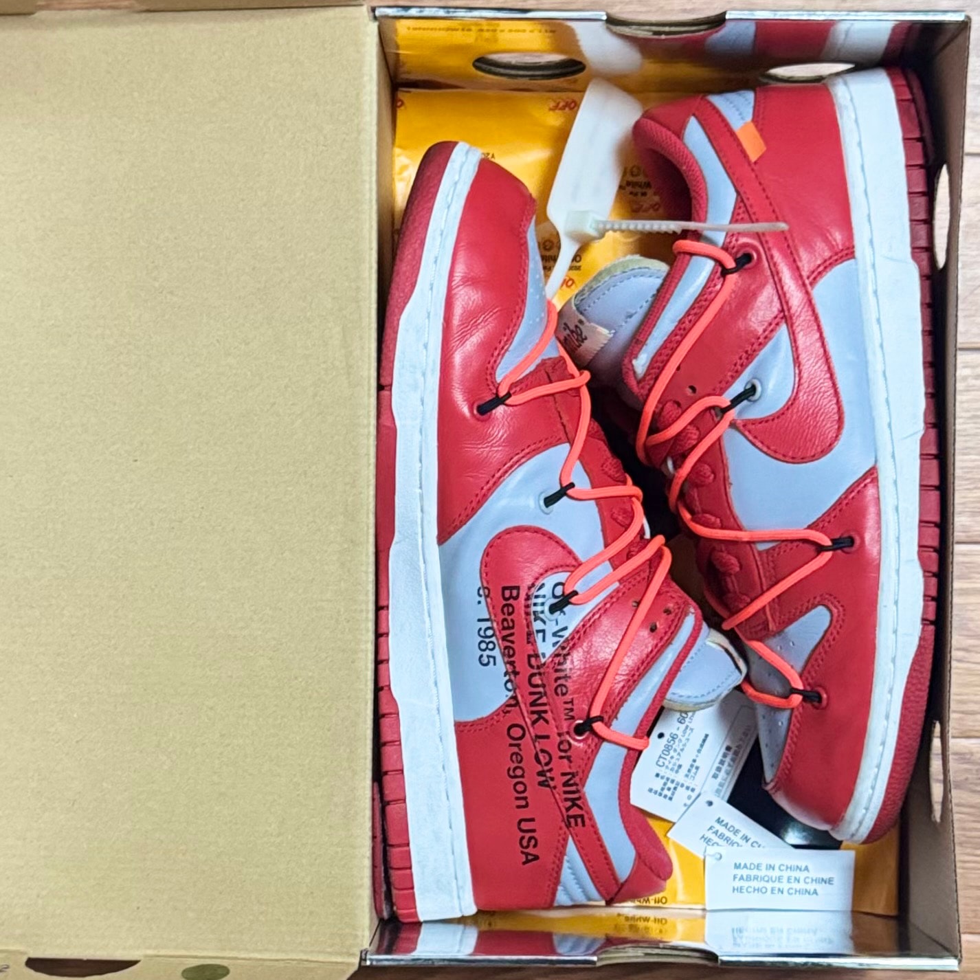 Off-White × Nike Dunk Low "University Red/Wolf Grey"