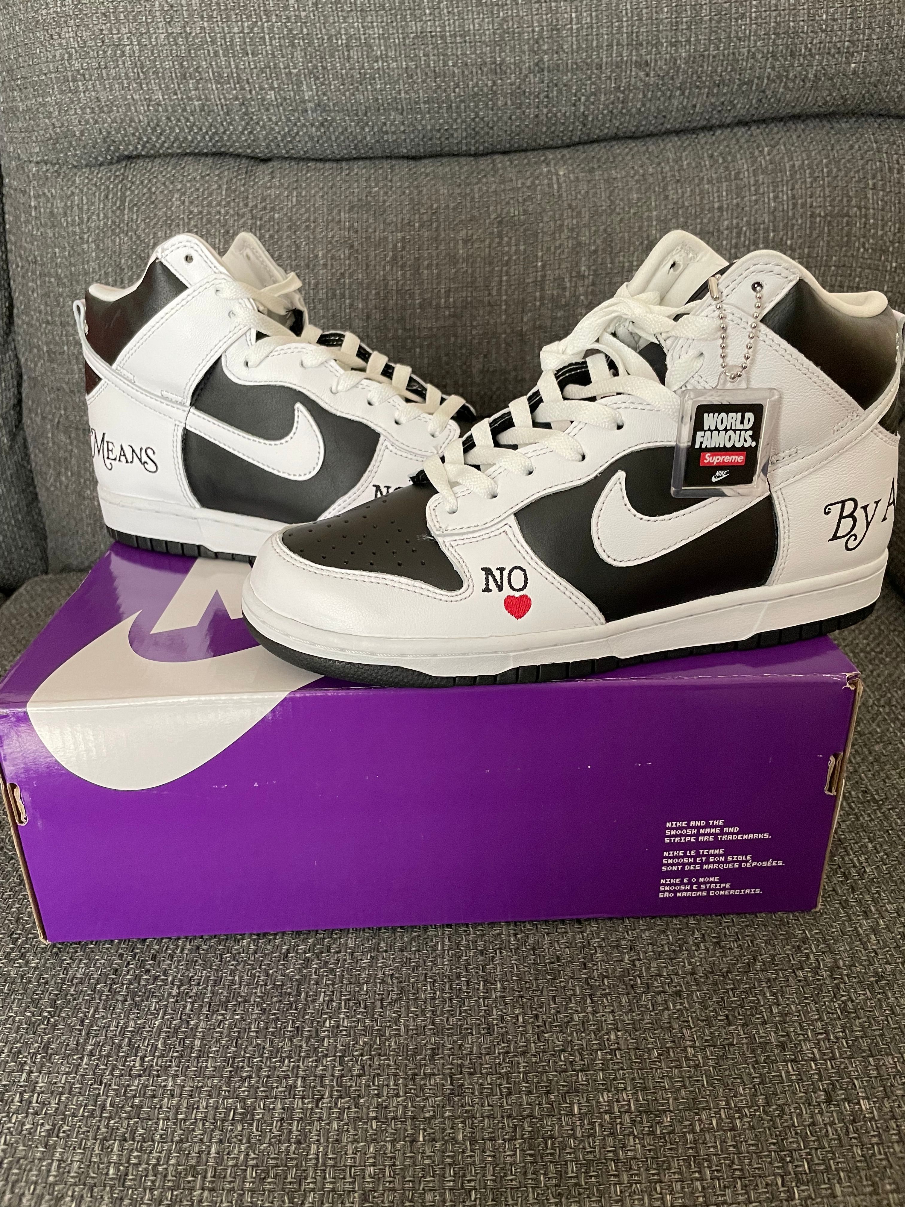Supreme × Nike SB Dunk High By Any Means "White Black"