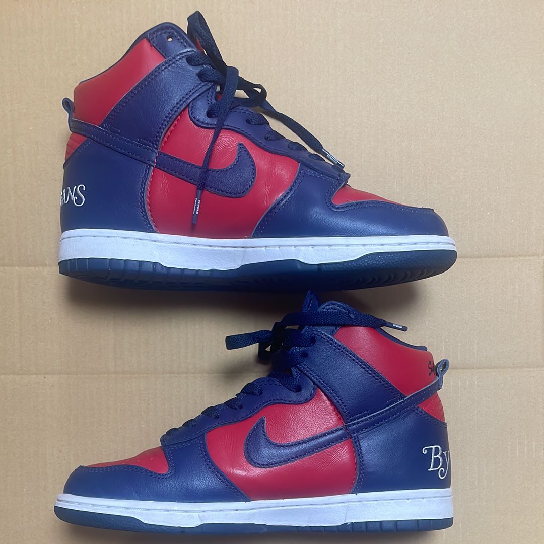 Supreme × Nike SB Dunk High By Any Means "Red/Navy-White"