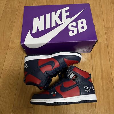 Supreme × Nike SB Dunk High By Any Means "Red/Navy-White"