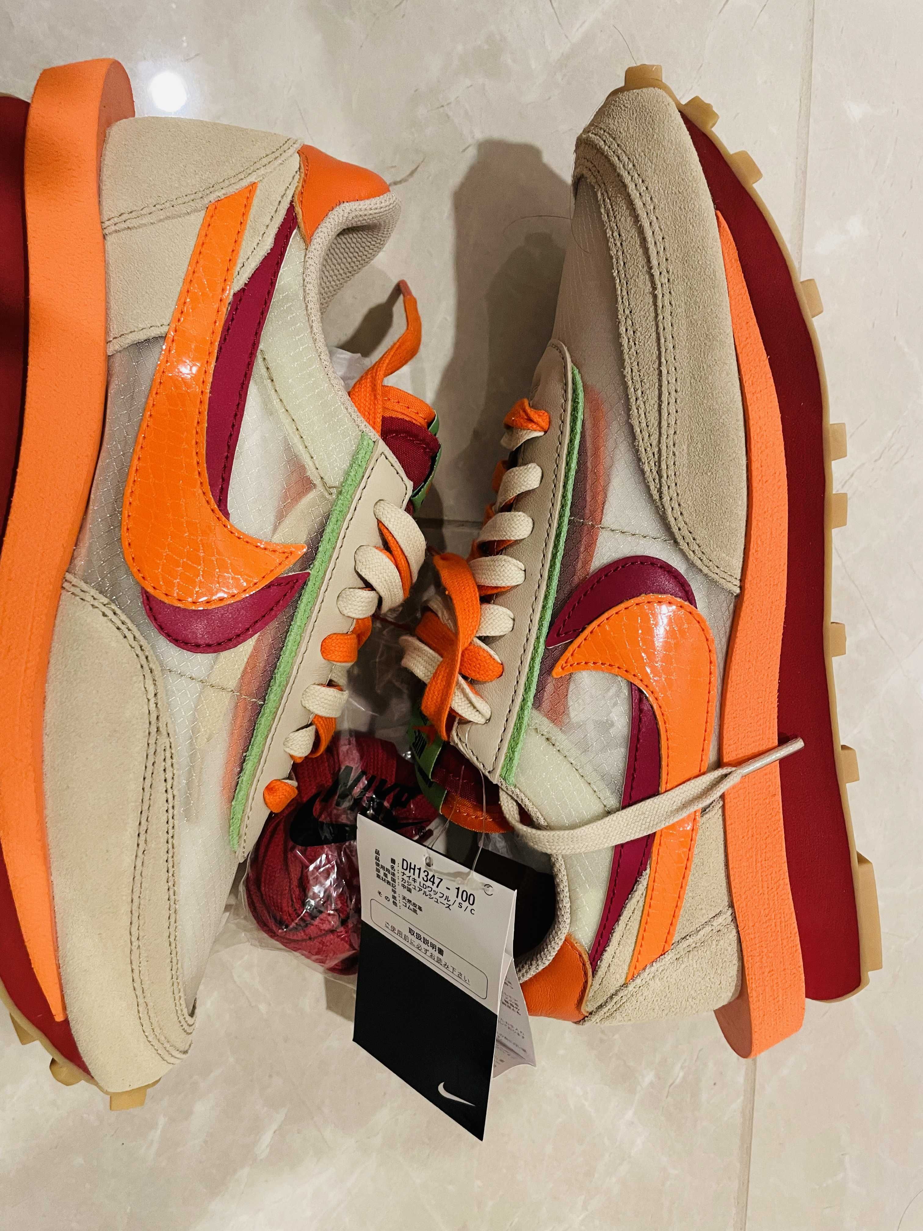 CLOT × Sacai × Nike LD Waffle "Orange Blaze"