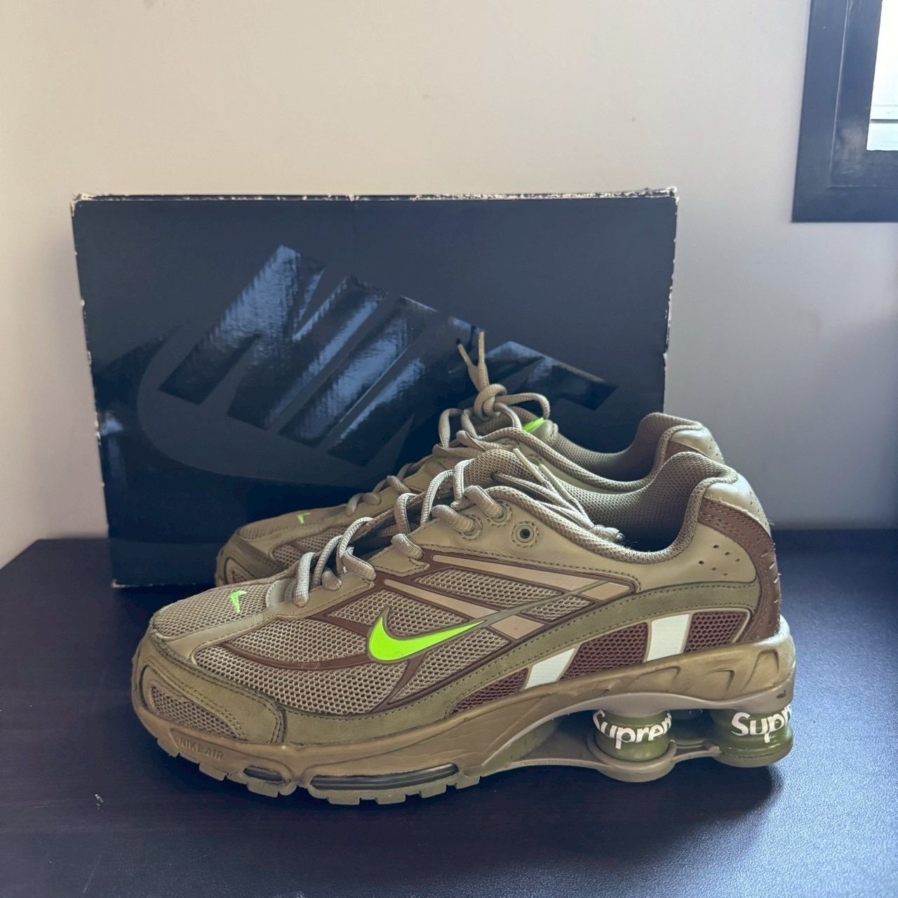 Supreme × Nike Shox Ride 2 "Neutral Olive/Electric Green-Pilgrim"