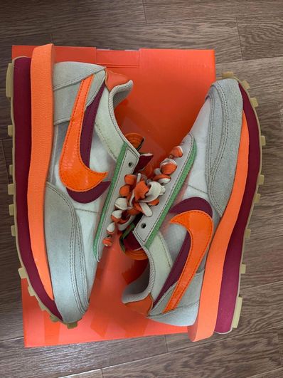 CLOT × Sacai × Nike LD Waffle "Orange Blaze"