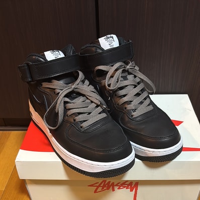 Stussy × Nike Air Force 1 Mid "Black/Black"