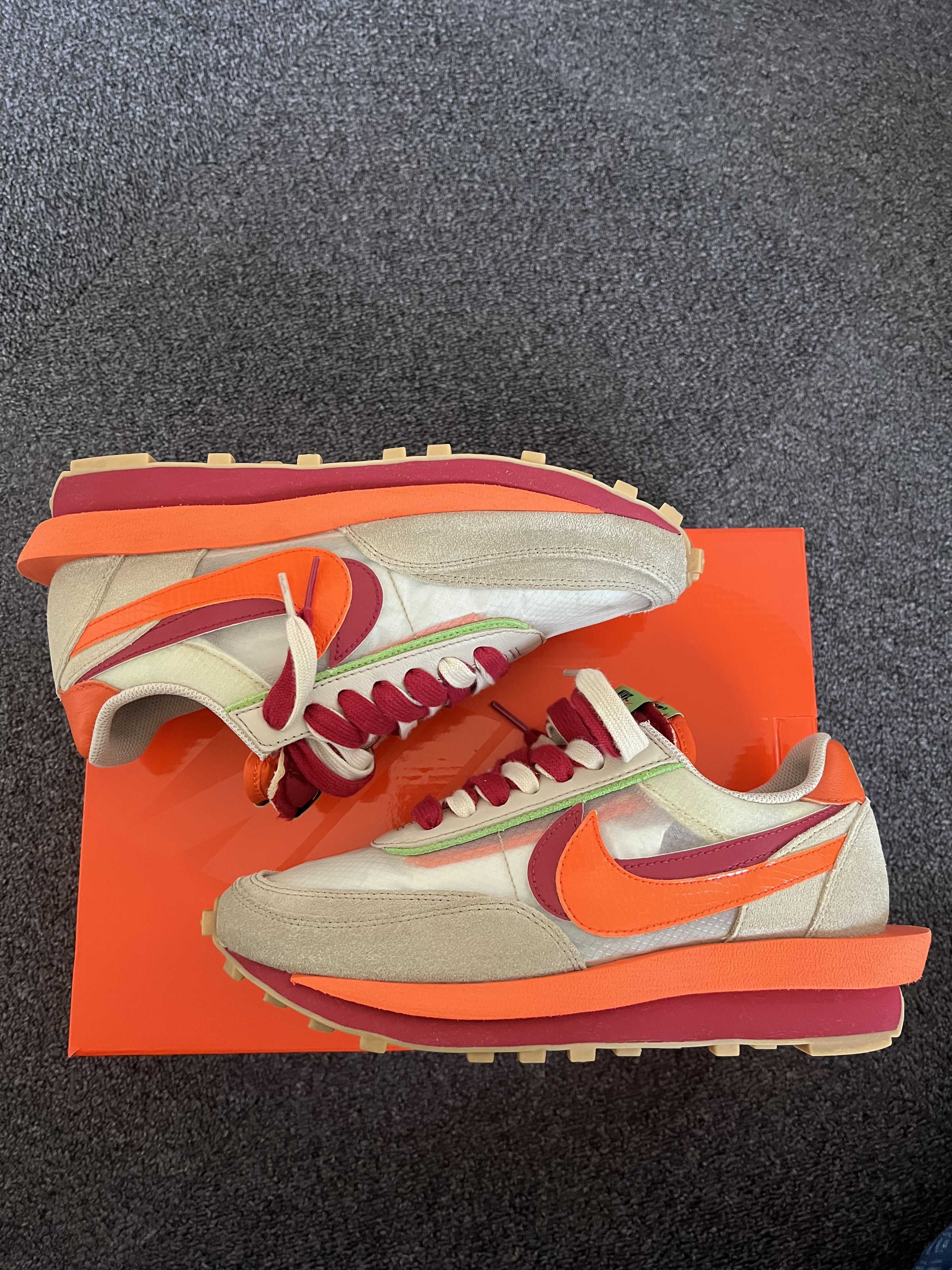 CLOT × Sacai × Nike LD Waffle "Orange Blaze"