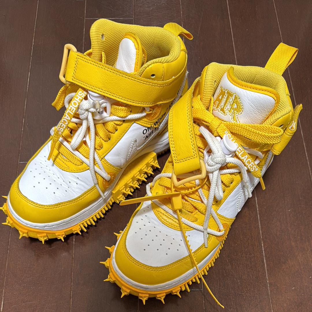 Off-White × Nike Air Force 1 Mid SP LTHR "White and Varsity Maize"