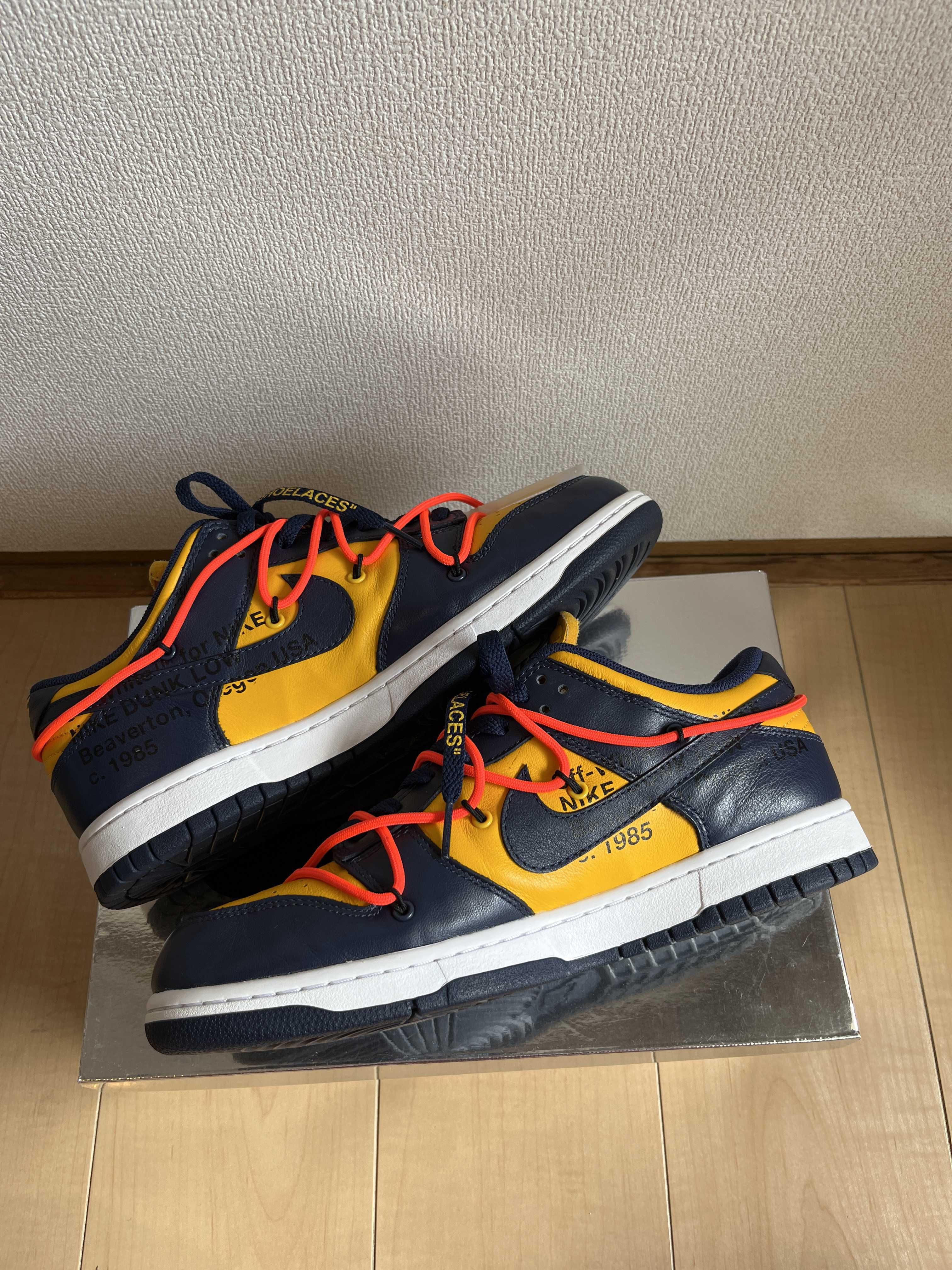 Off-White × Nike Dunk Low  LTHR "University Gold/Midnight Navy/White"