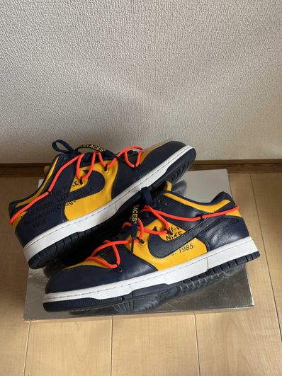 Off-White × Nike Dunk Low LTHR "University Gold/Midnight Navy/White"
