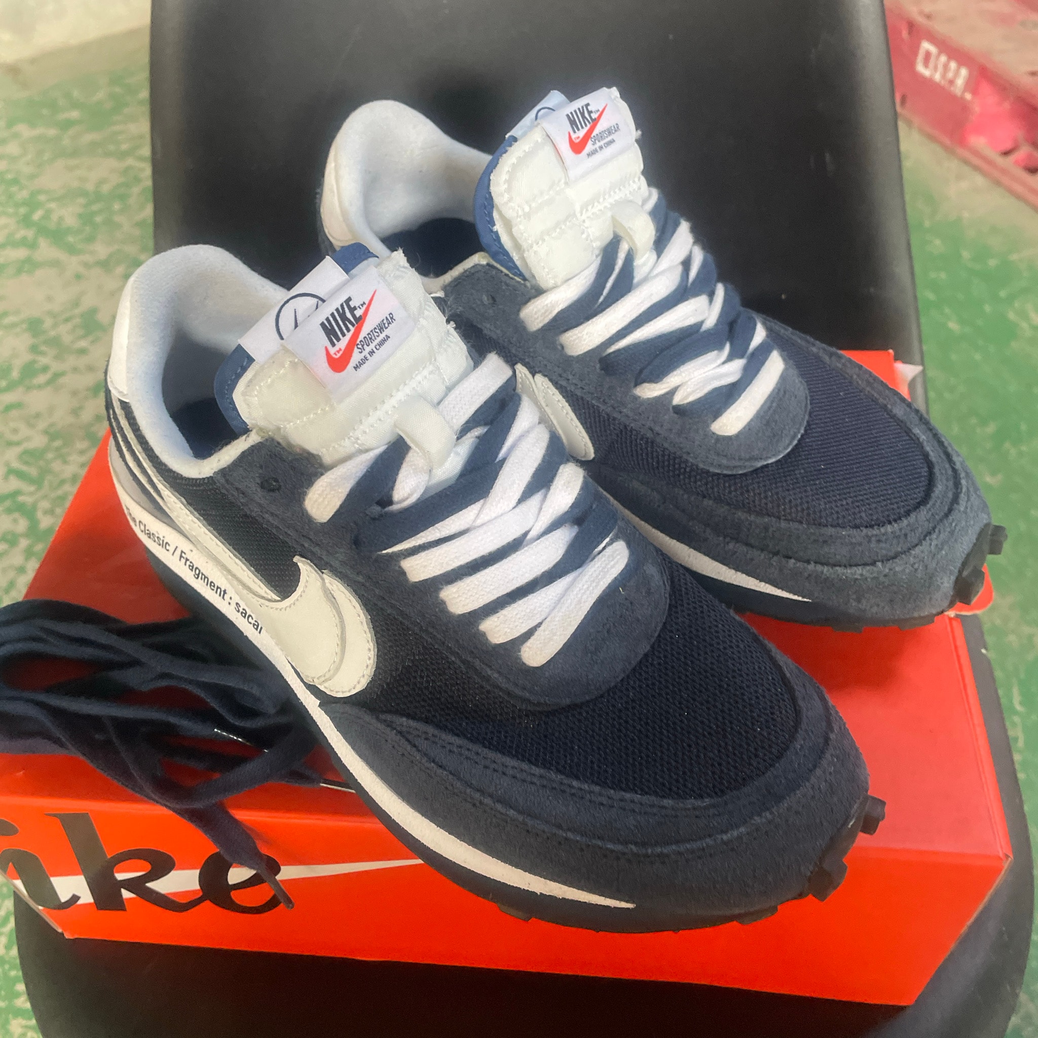 fragment design × sacai × Nike LD Waffle "Blackended Blue"