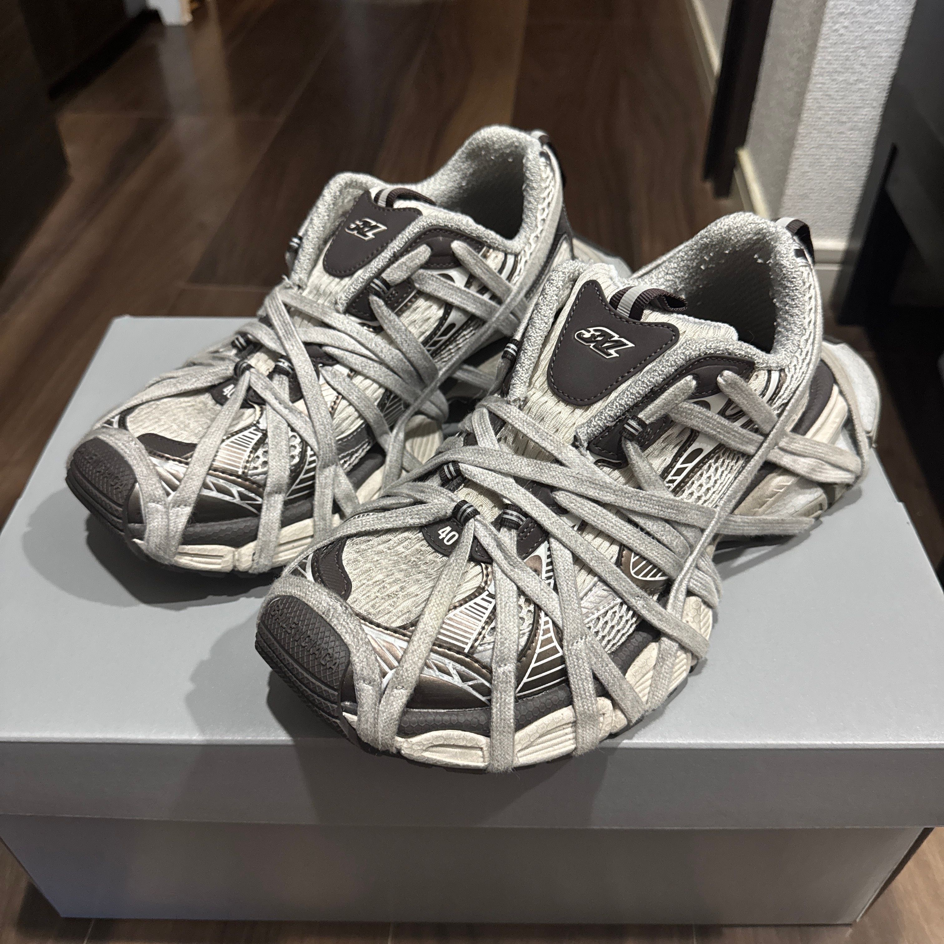 BALENCIAGA 3XL Extreme Lace Sneaker "Brown/Grey/Silver/Beige"