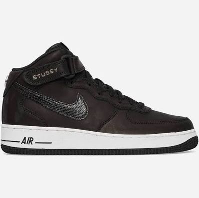 Stussy × Nike Air Force 1 Mid "Black/Black"