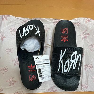 Korn × adidas Adilette "Black/Footwear White/Better Scarlet"
