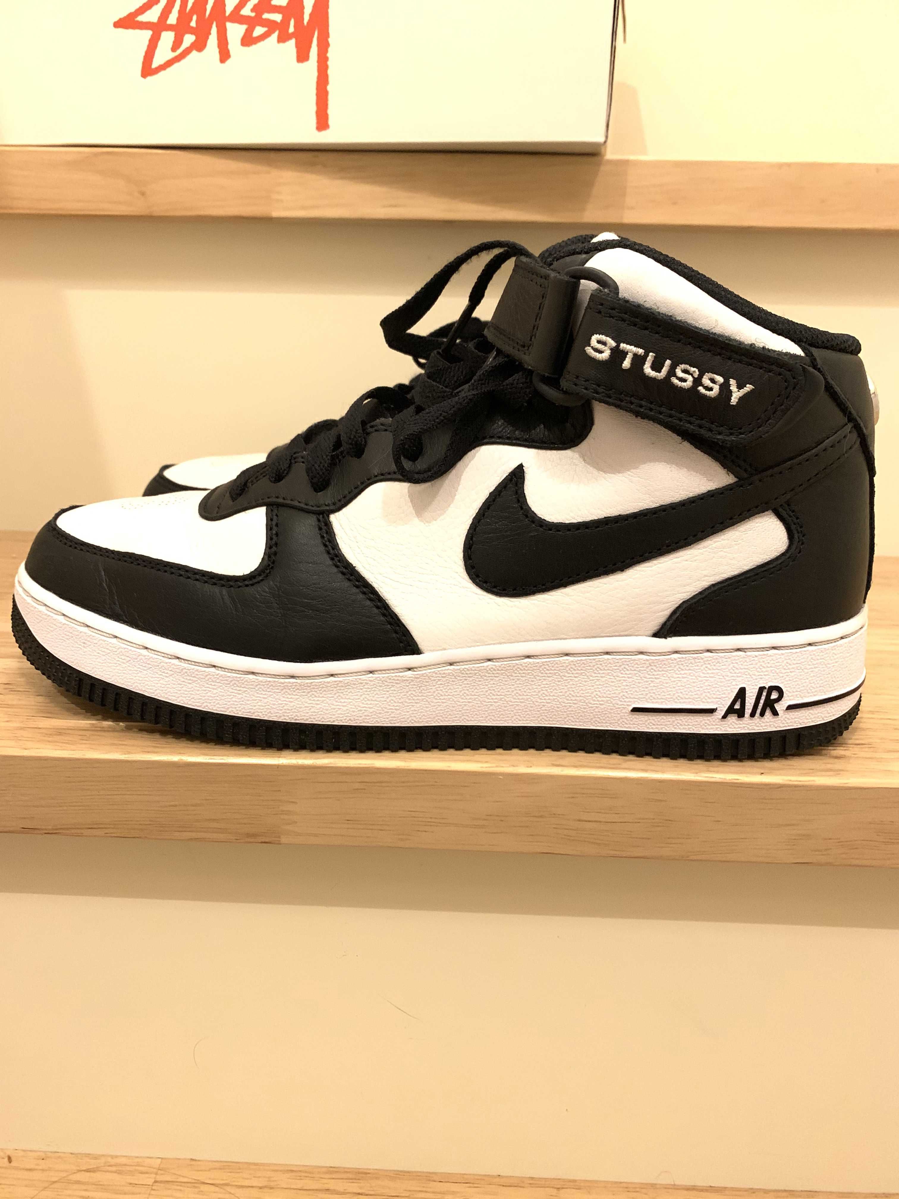 Stussy × Nike Air Force 1 Mid "Black and Light Bone"