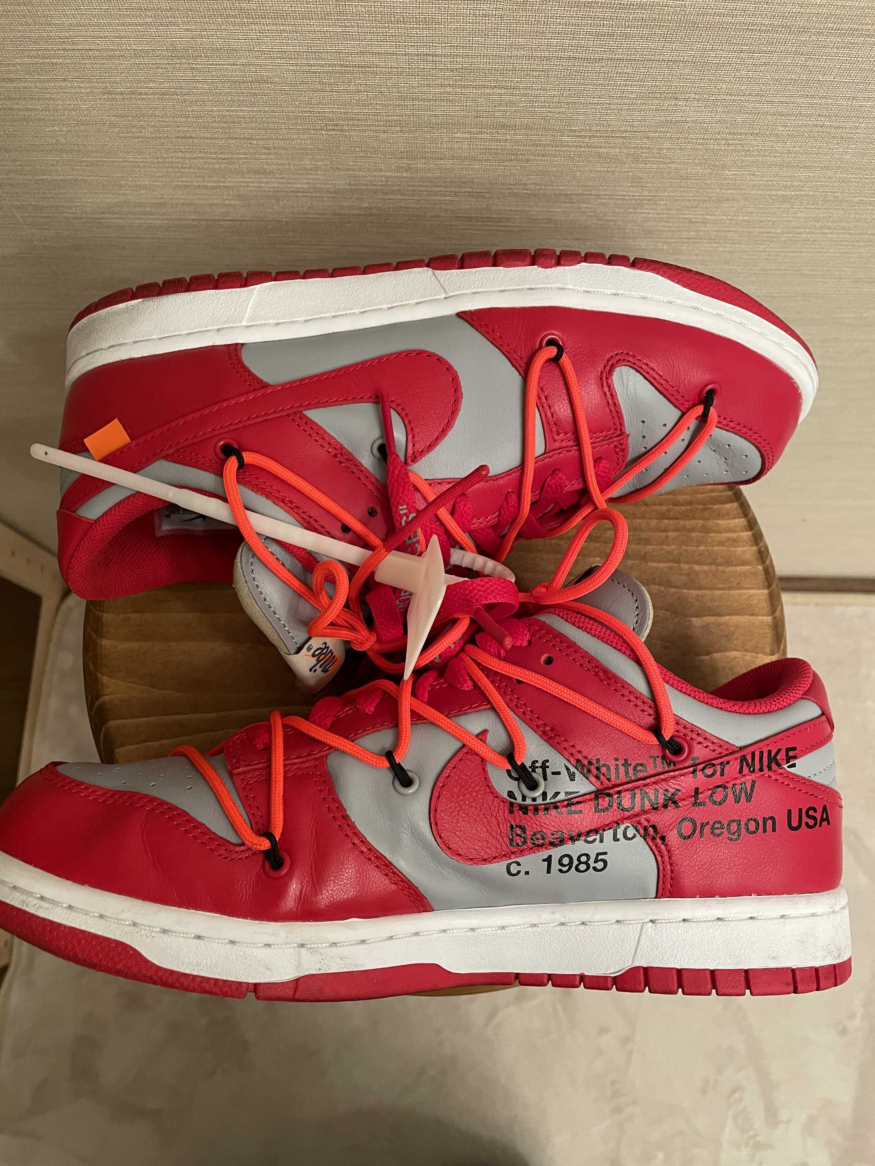 Off-White × Nike Dunk Low "University Red/Wolf Grey"