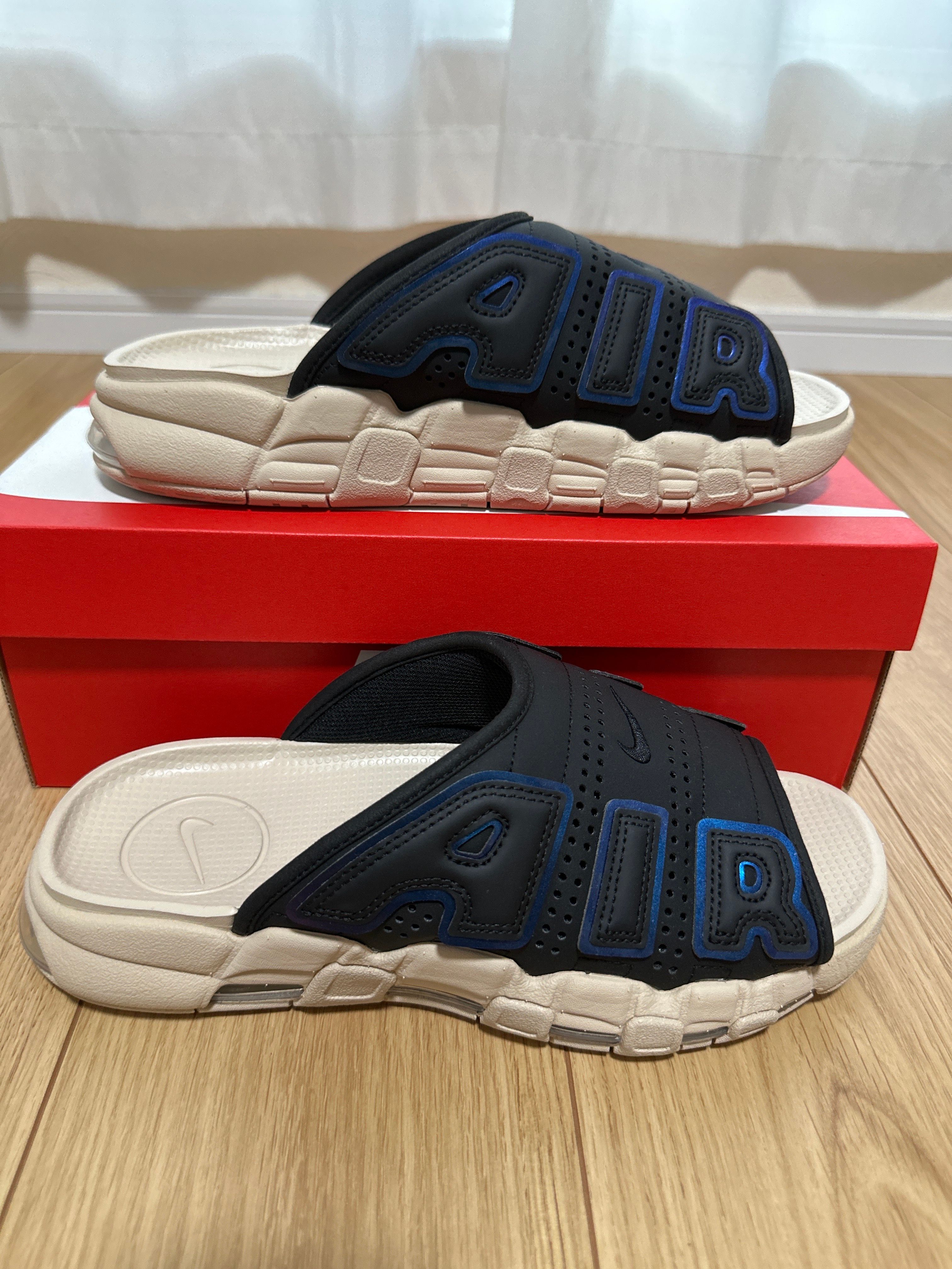 Nike Air More Uptempo Slide "Black and Sanddrift" (FB7799-001/FB7802-001)