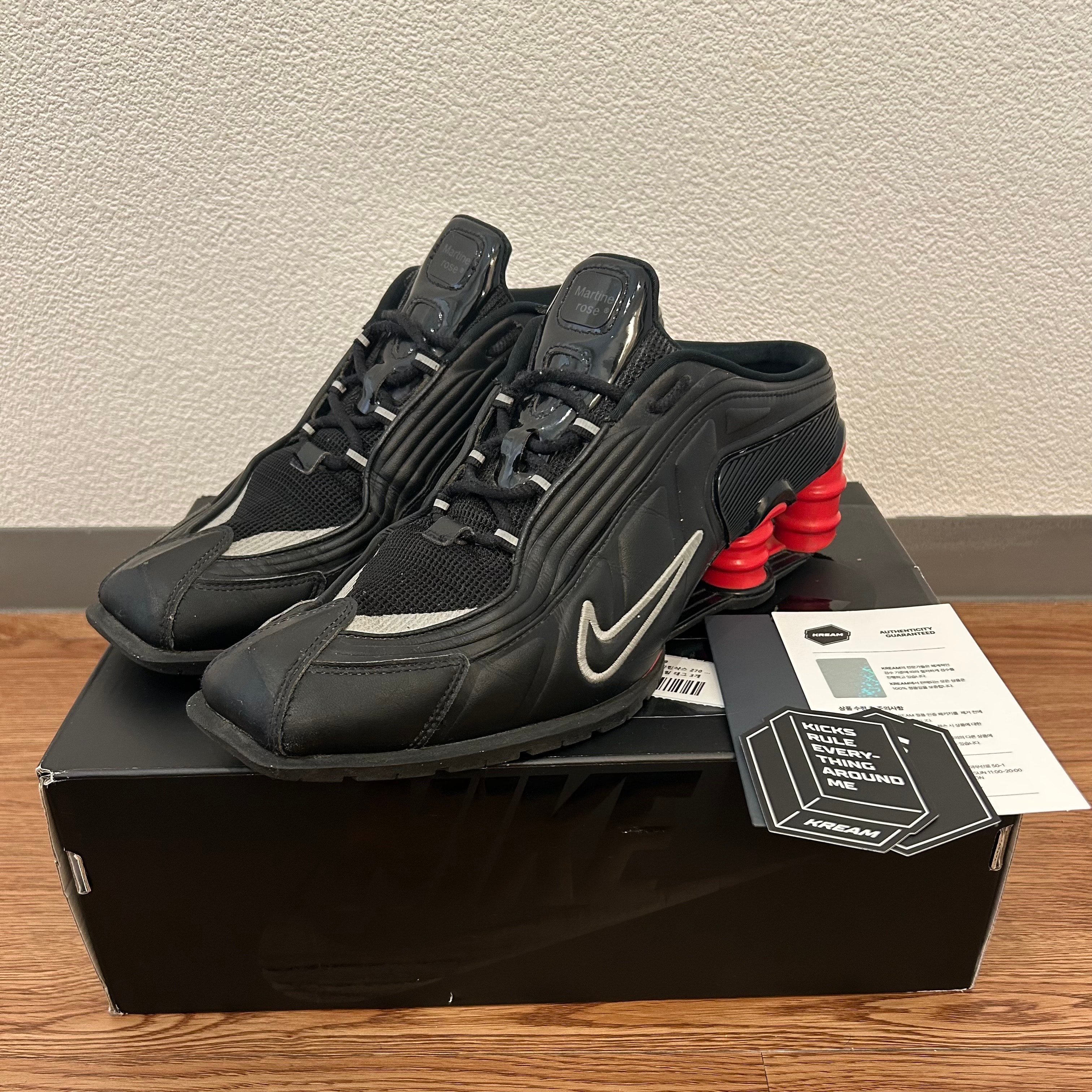 Martine Rose × Nike Women's Shox MR4 "Black/Metallic Silver Comet Red"