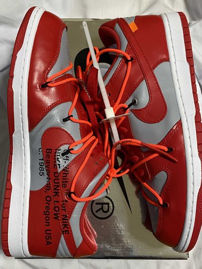 Off-White × Nike Dunk Low "University Red/Wolf Grey"