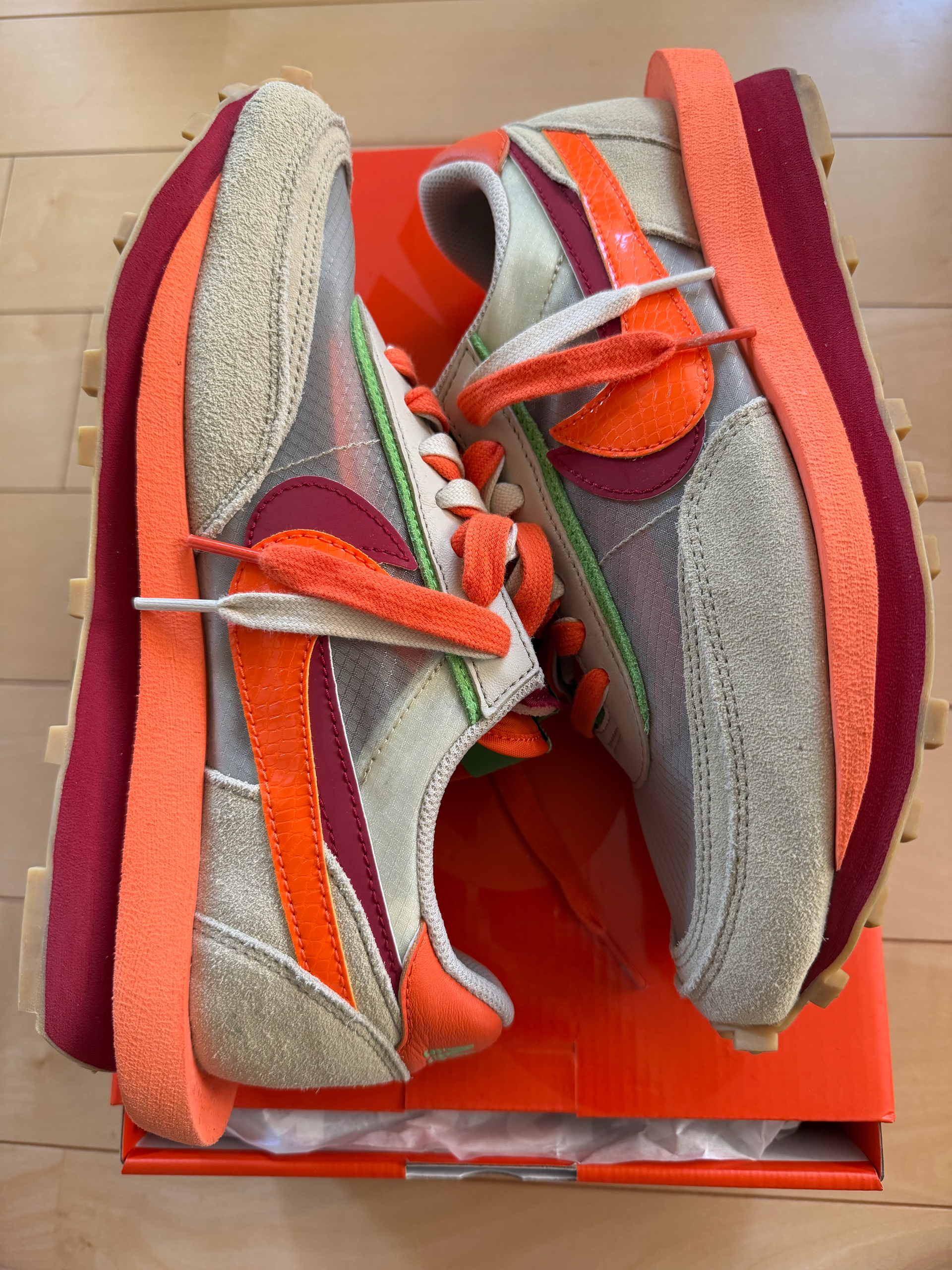 CLOT × Sacai × Nike LD Waffle "Orange Blaze"