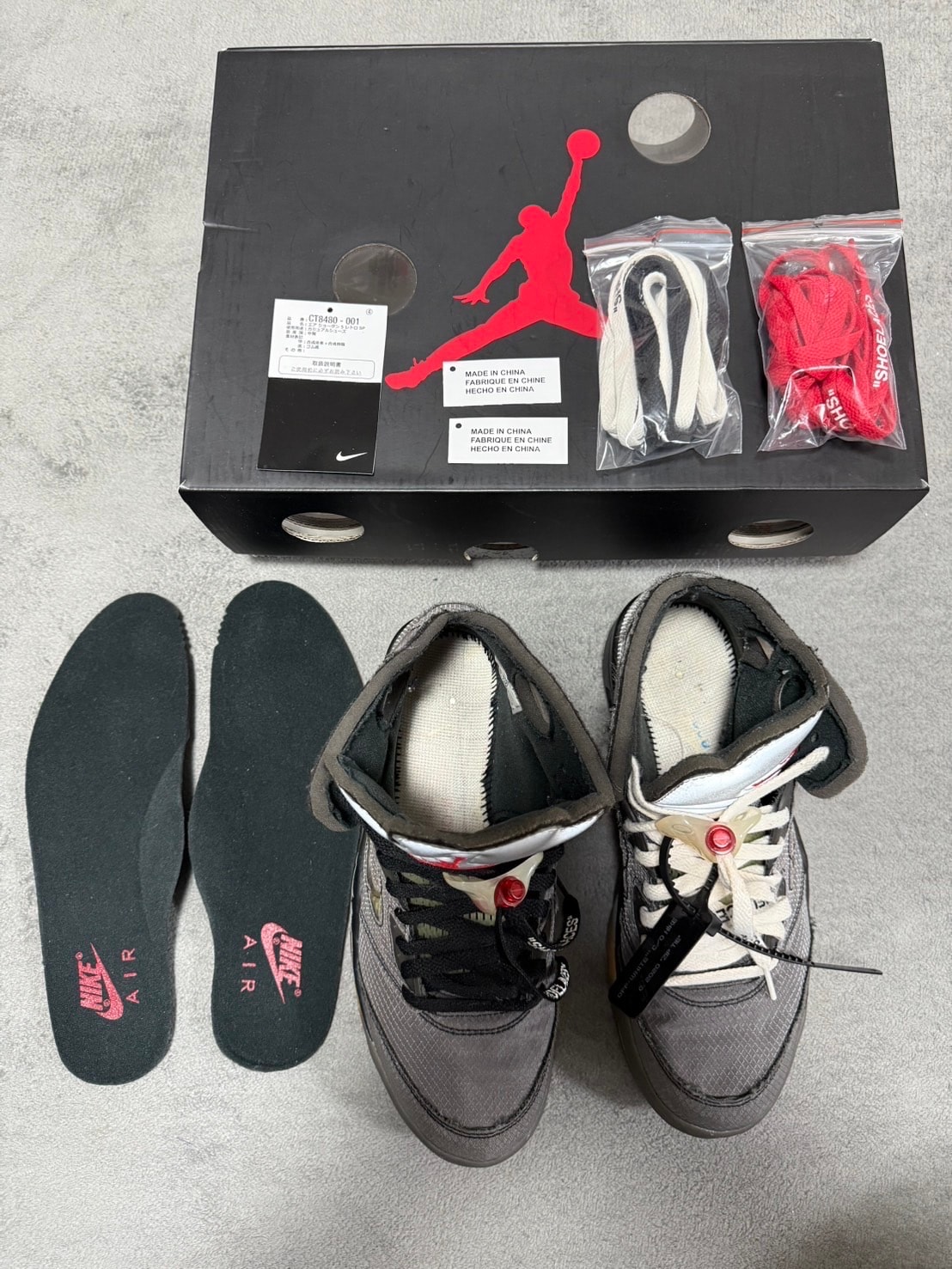 Off-White × Nike Air Jordan 5 "Black/Muslin/Fire Red"
