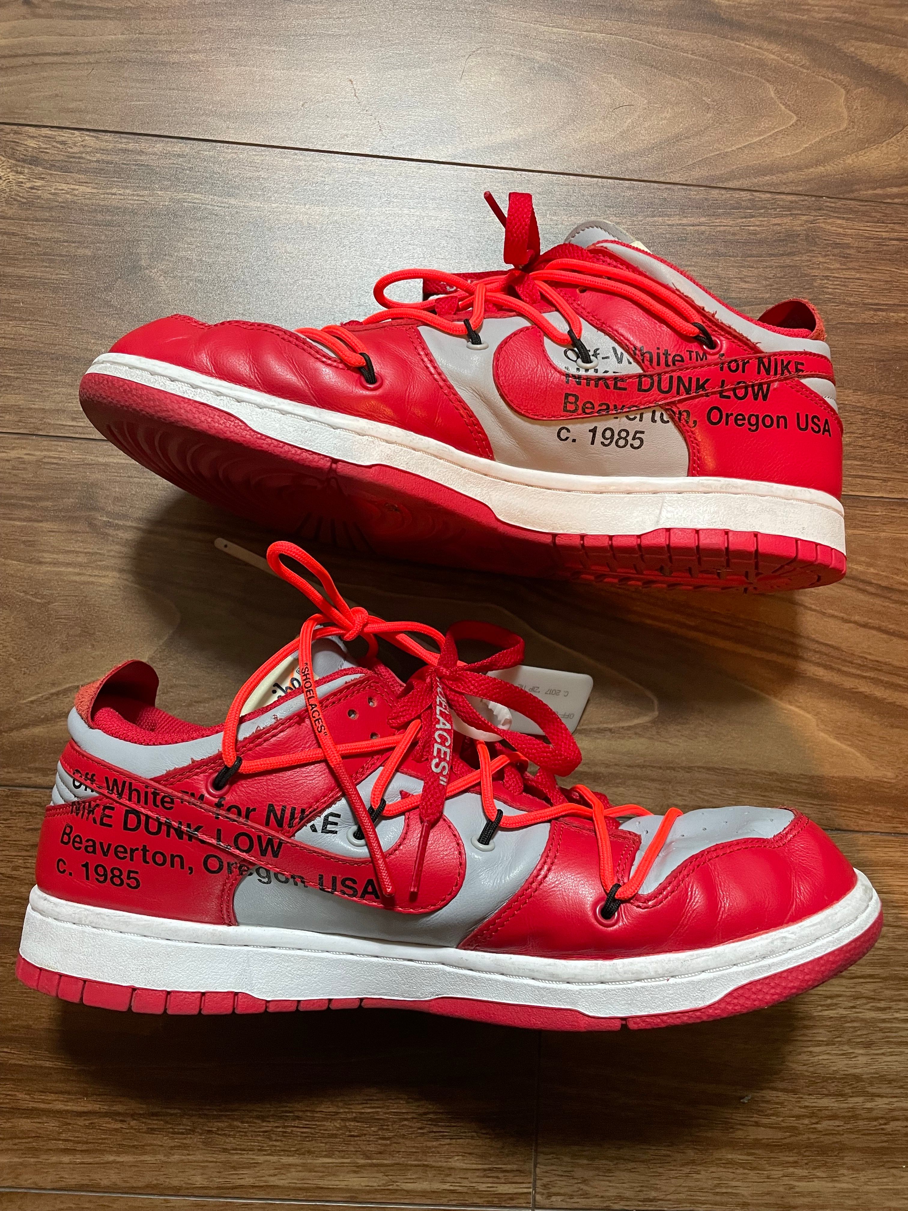 Off-White × Nike Dunk Low "University Red/Wolf Grey"