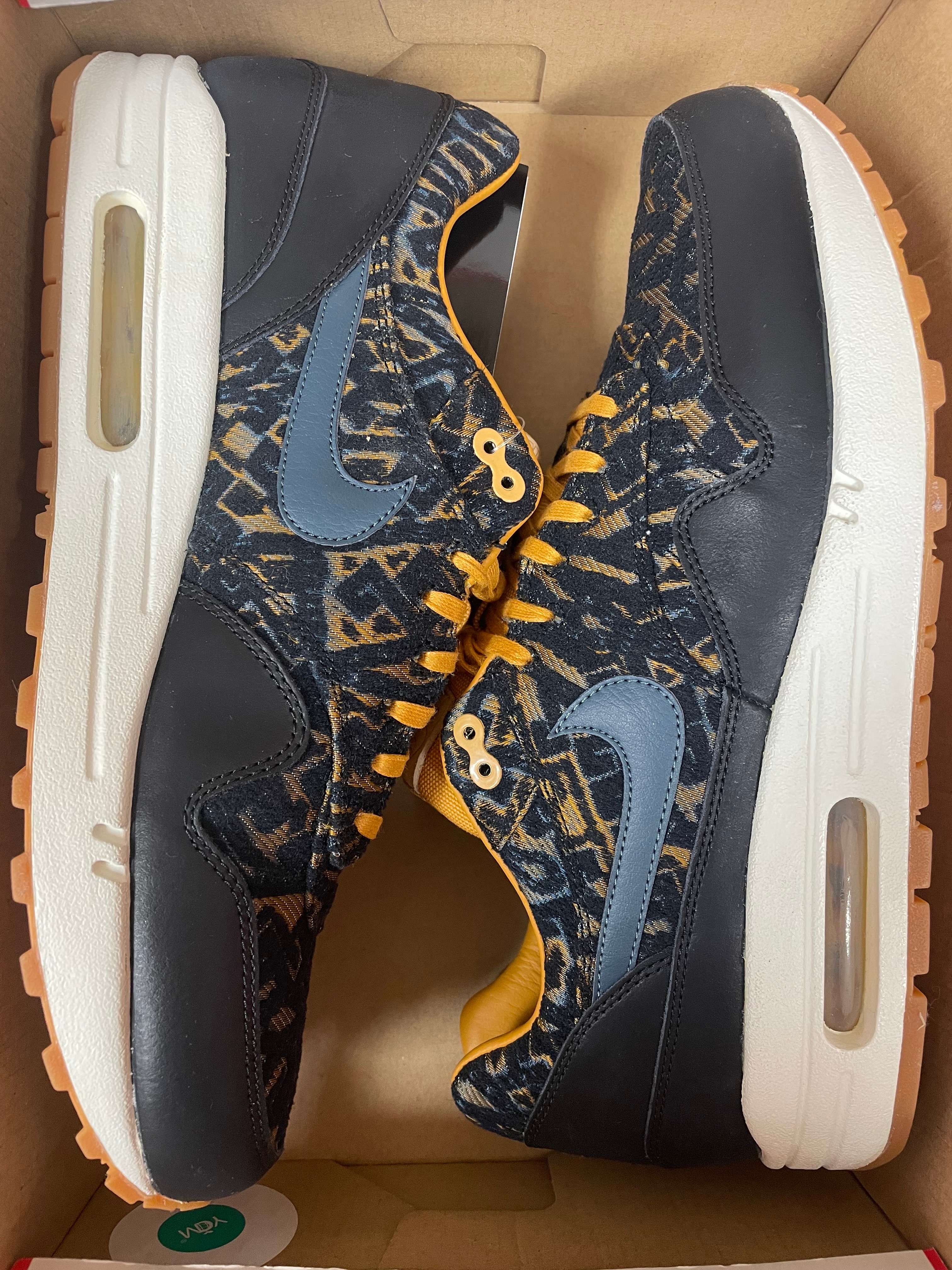 Nike Women's Air Max 1 Curtains Pack "Black/Dark Armory Blue/Gold Suede/Linen"