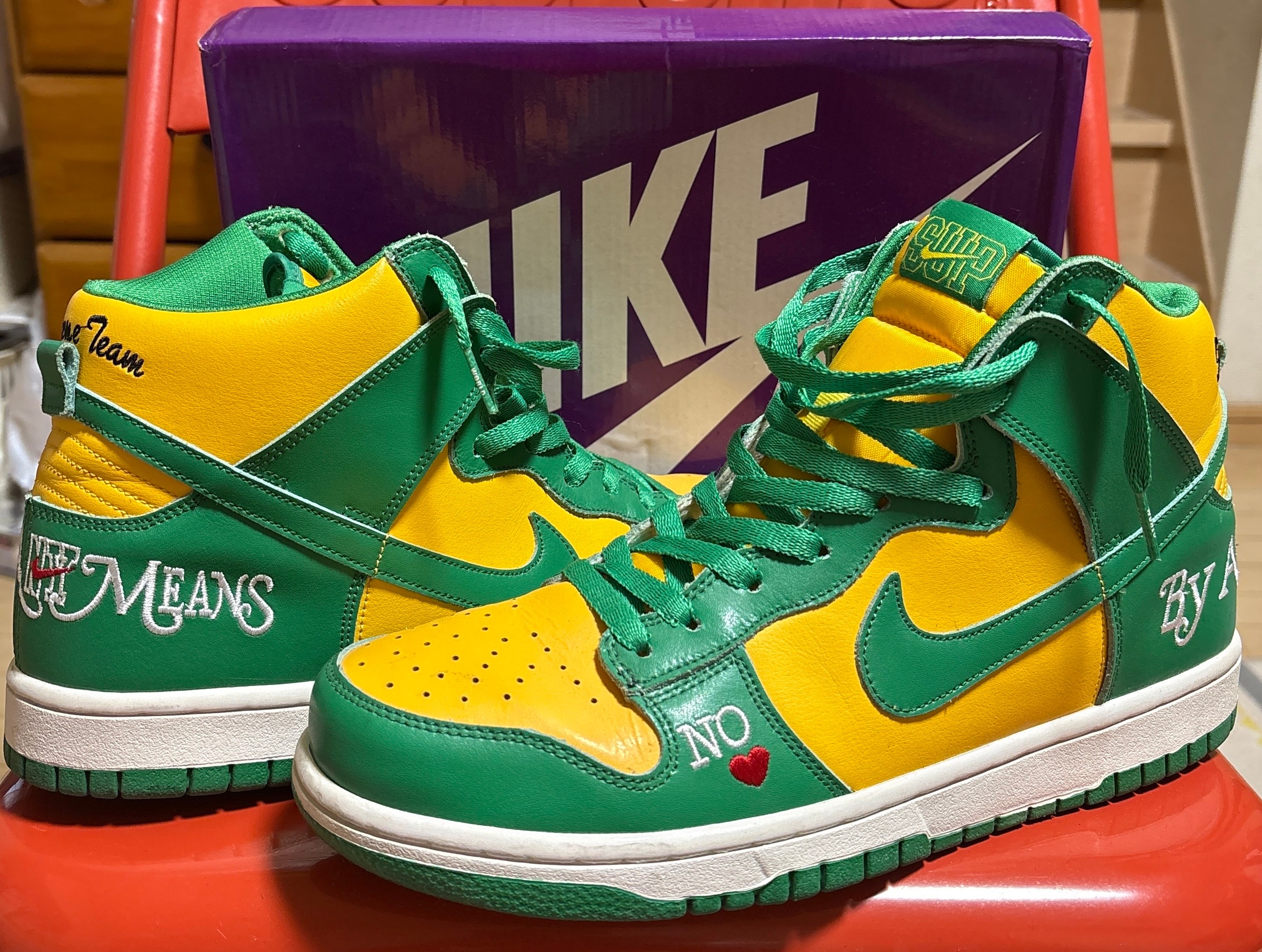 Supreme × Nike SB Dunk High By Any Means "Brazil"