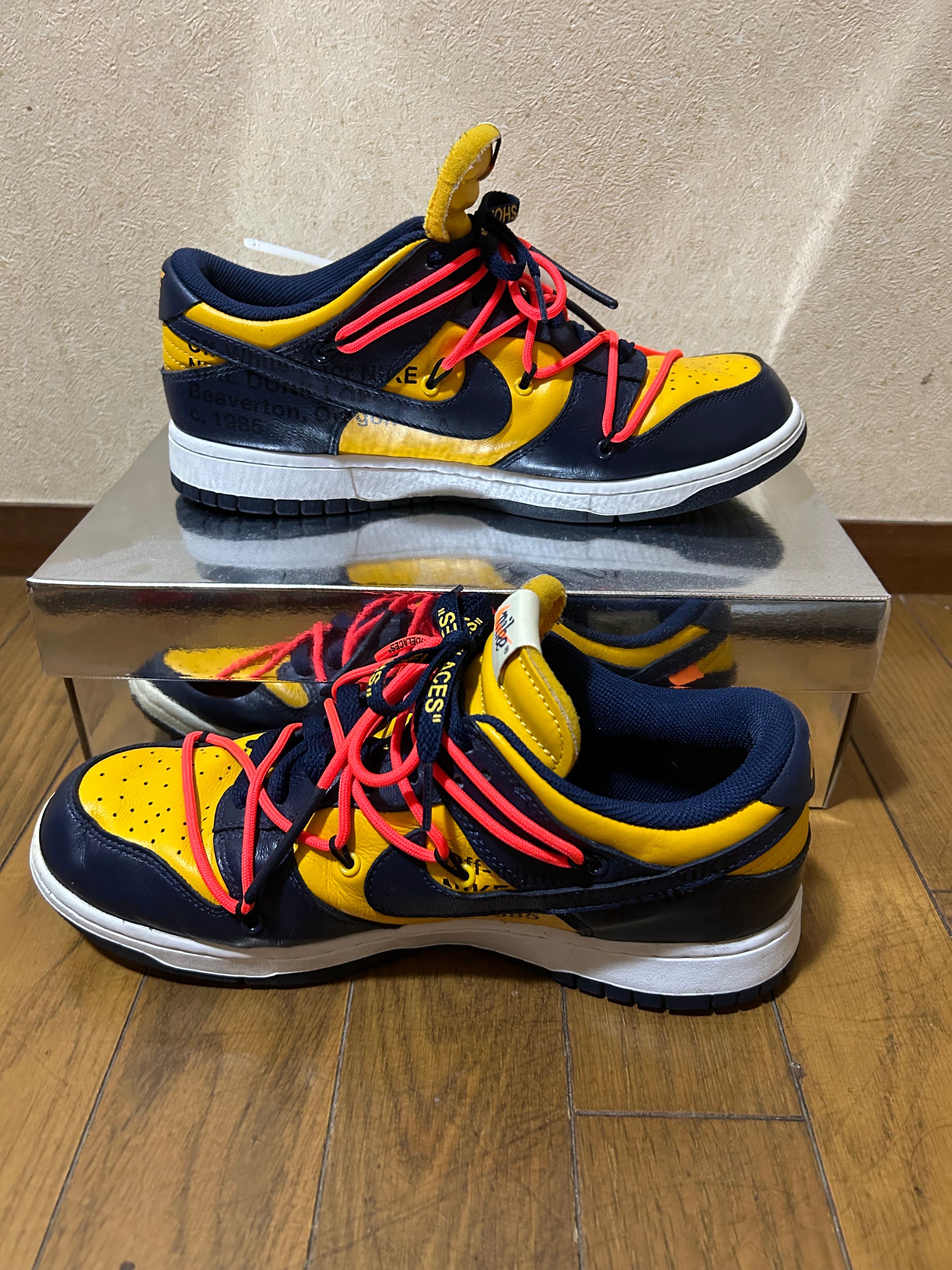 Off-White × Nike Dunk Low LTHR "University Gold/Midnight Navy/White"