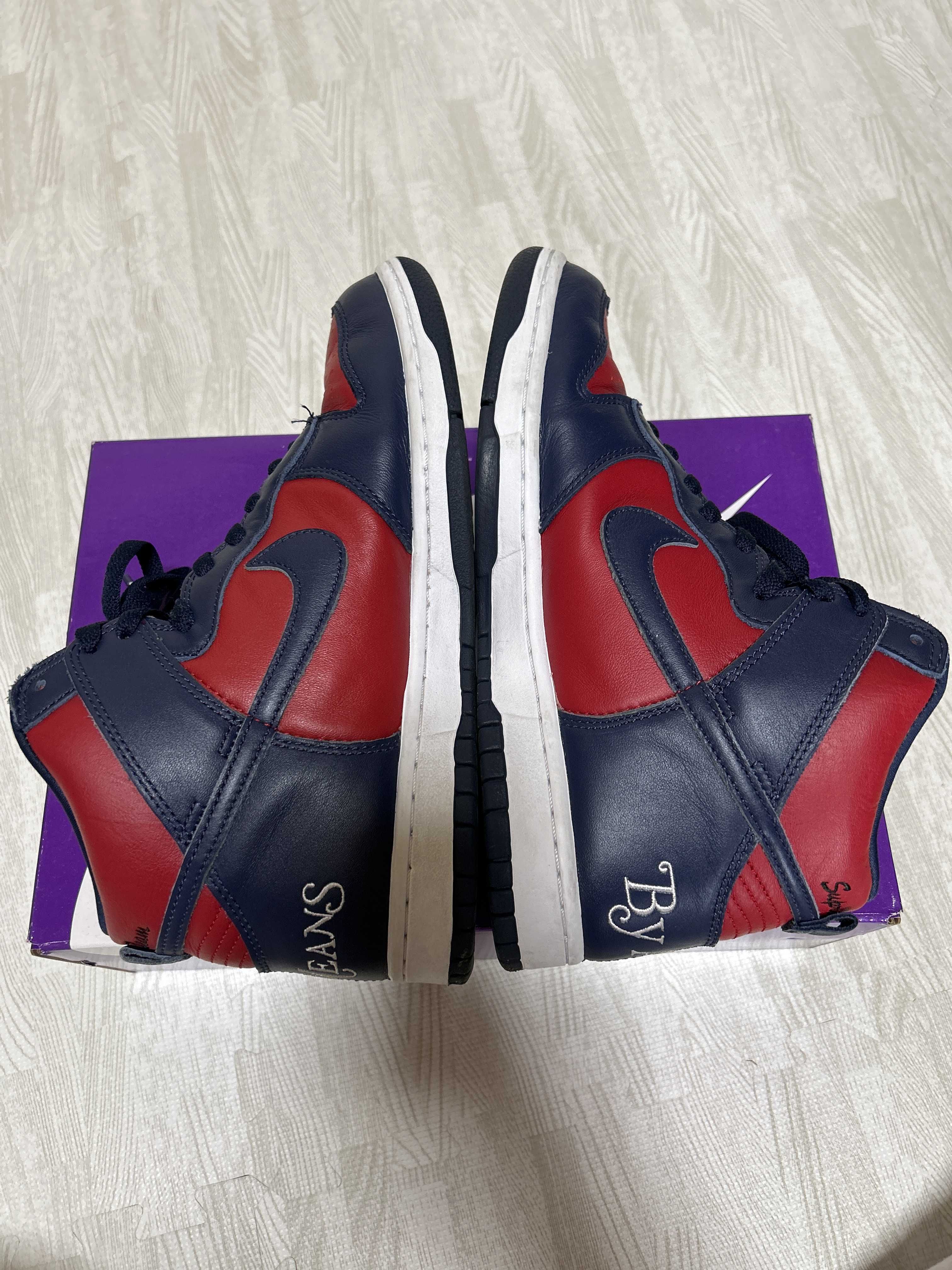 Supreme × Nike SB Dunk High By Any Means "Red/Navy-White"